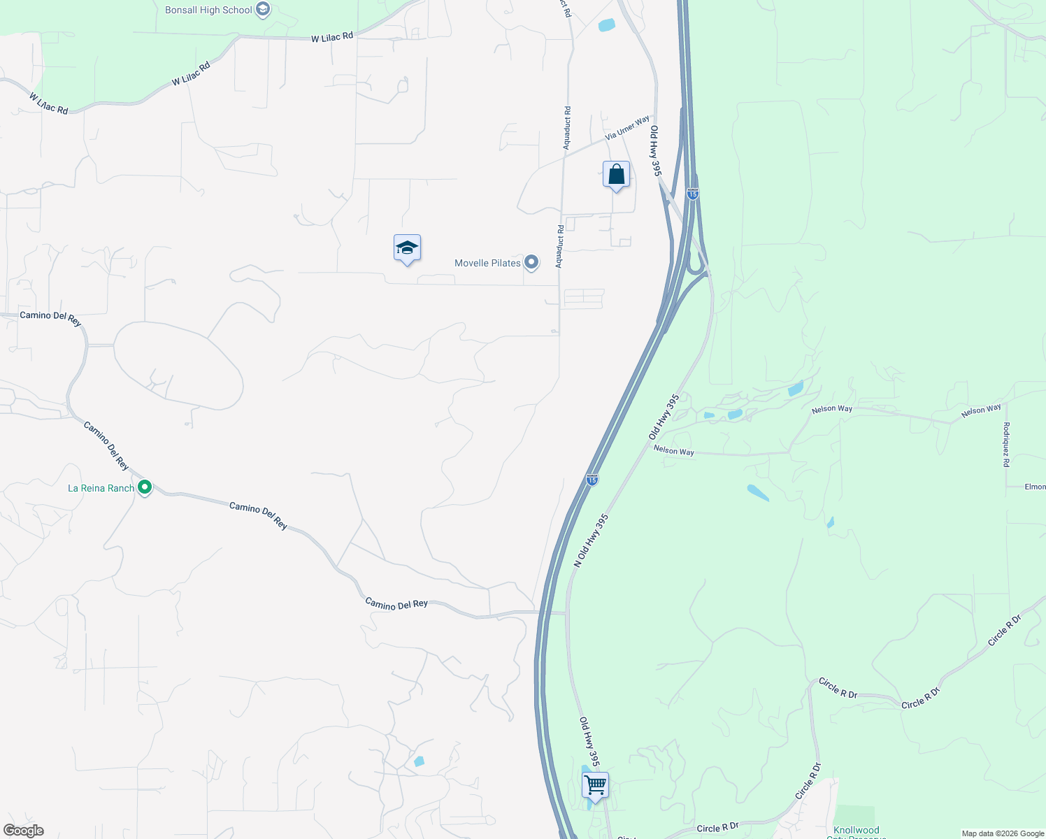 map of restaurants, bars, coffee shops, grocery stores, and more near 31510 Aquaduct Road in Bonsall