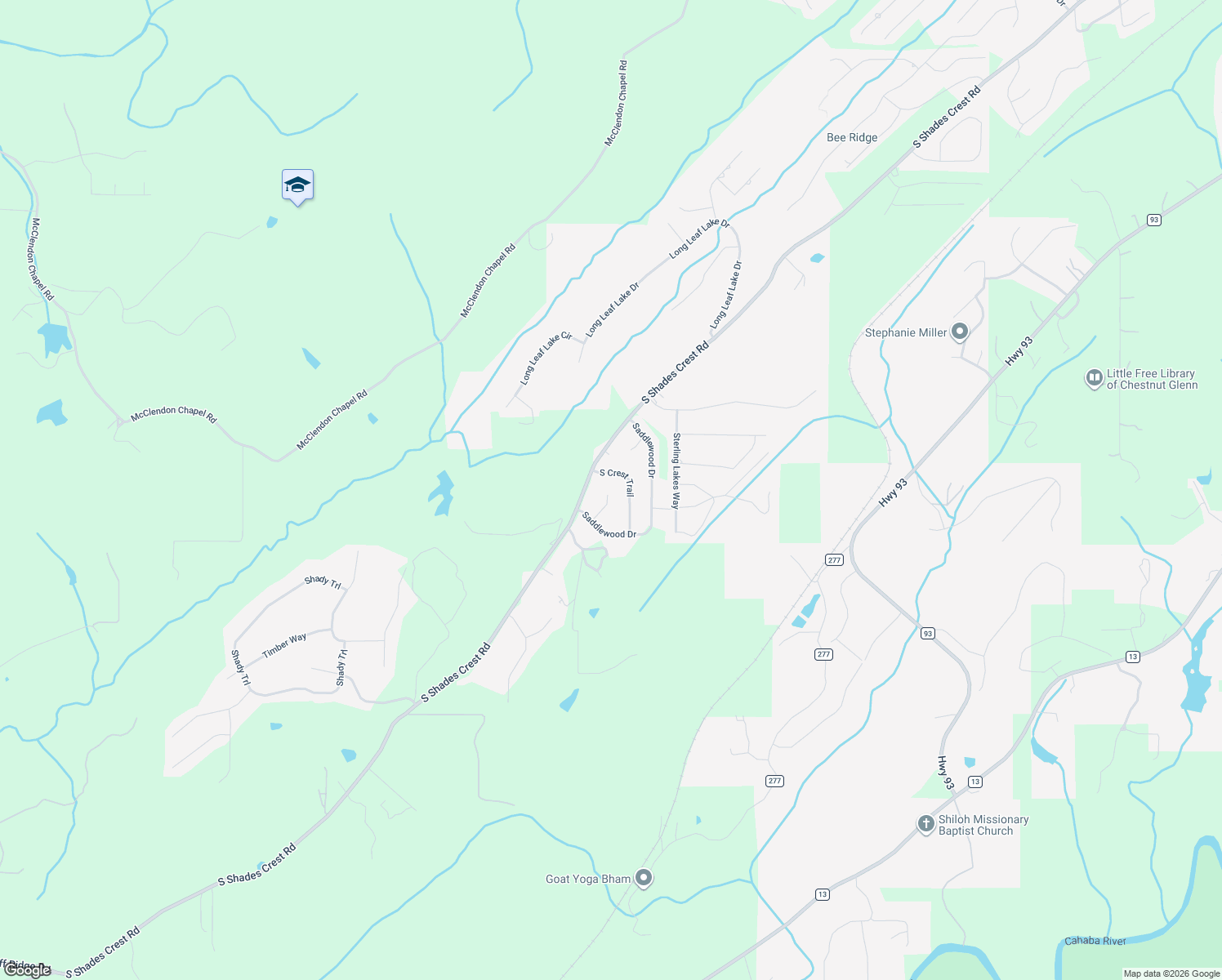 map of restaurants, bars, coffee shops, grocery stores, and more near 7709 South Crest Trail in Bessemer