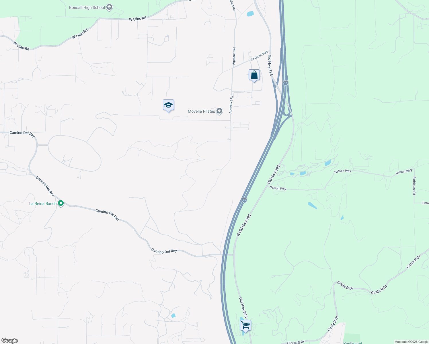 map of restaurants, bars, coffee shops, grocery stores, and more near 31510 Aquaduct Rd in Bonsall