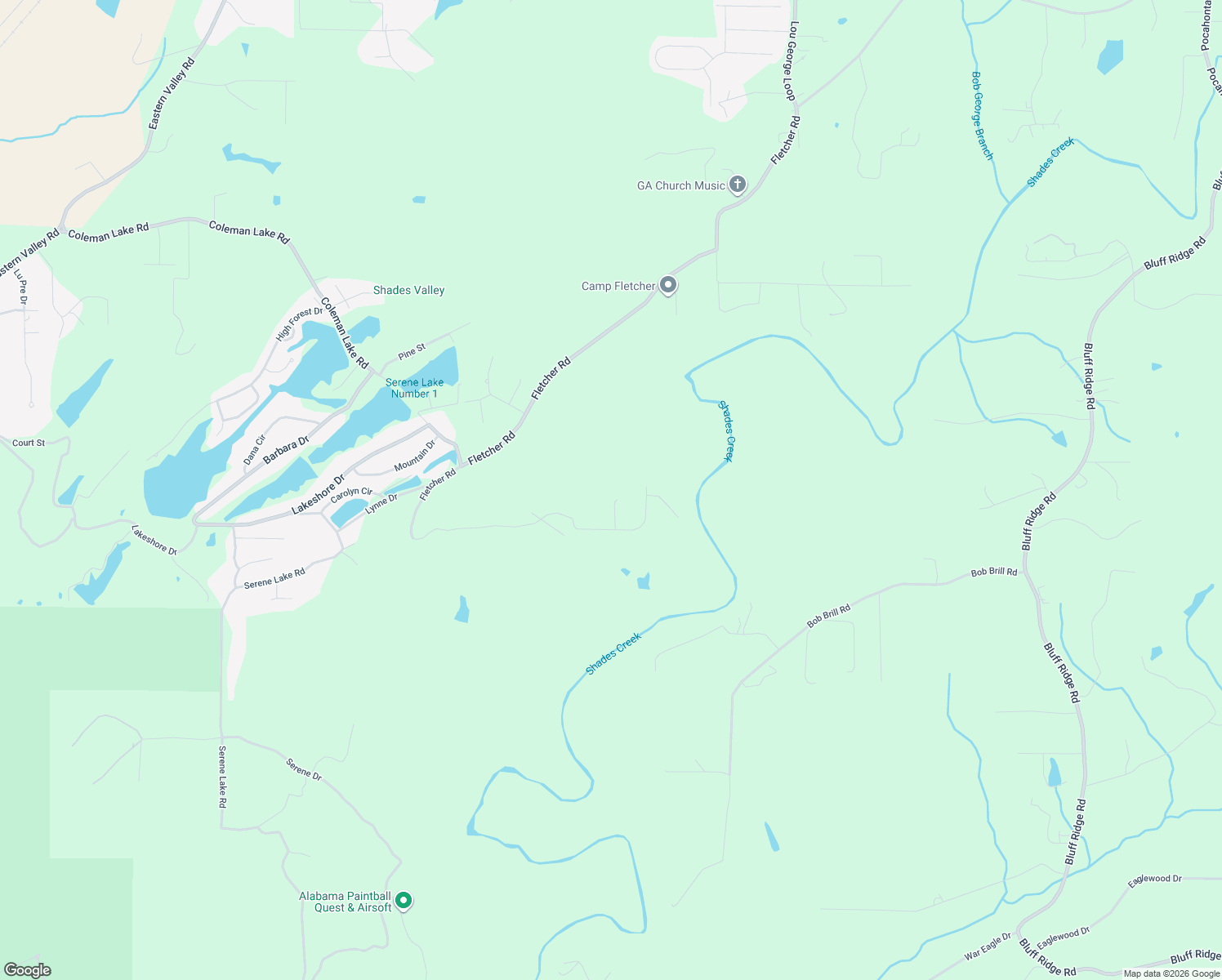 map of restaurants, bars, coffee shops, grocery stores, and more near 5870 Fletcher Road in McCalla
