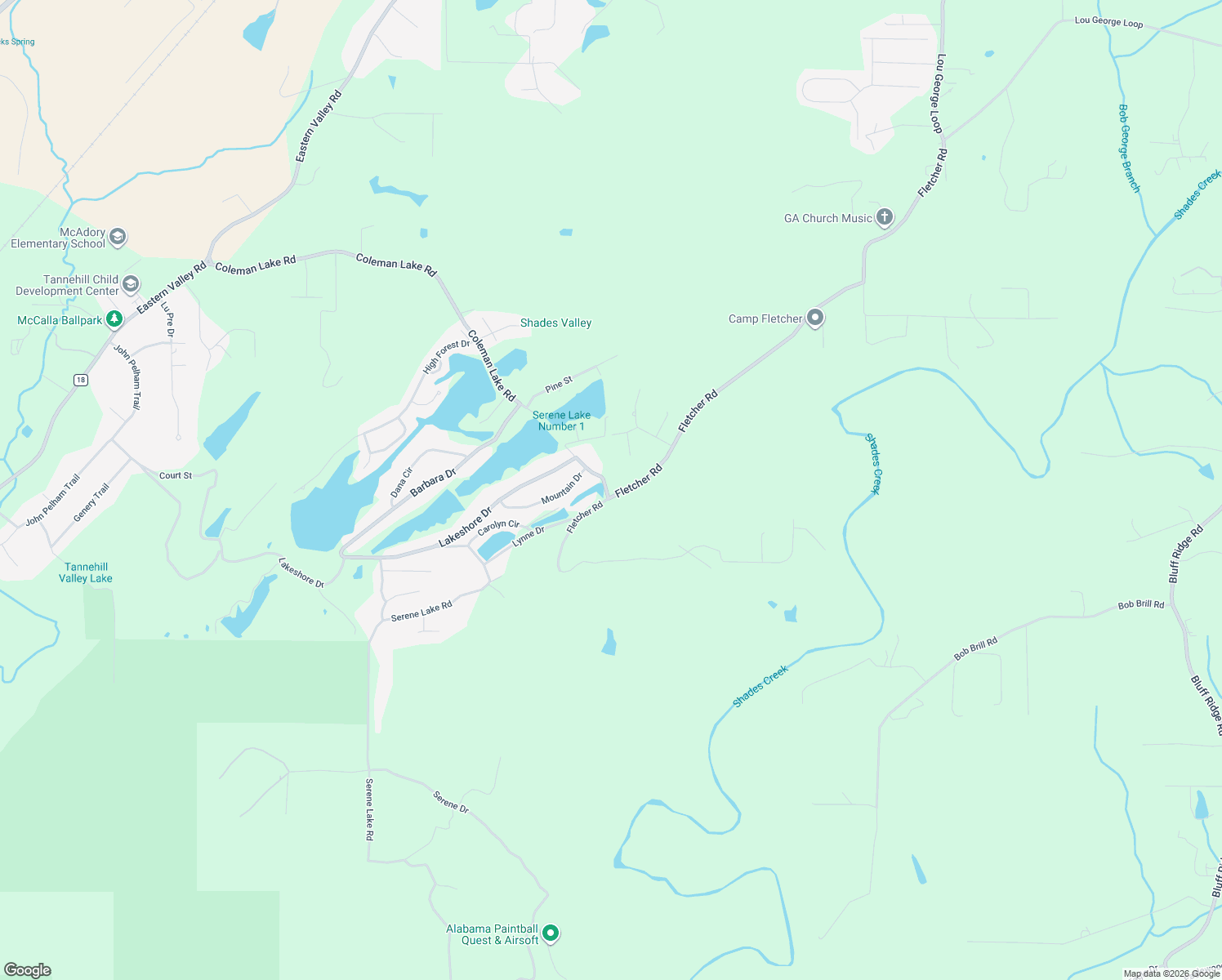 map of restaurants, bars, coffee shops, grocery stores, and more near 5501 Coleman Lake Road in McCalla