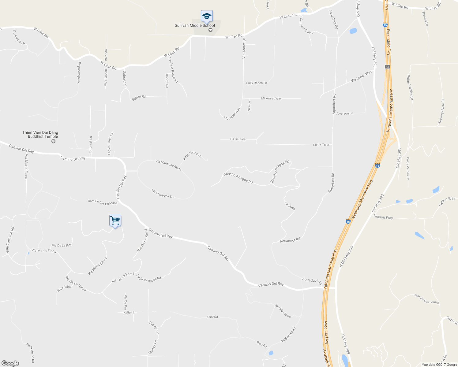 map of restaurants, bars, coffee shops, grocery stores, and more near 31331 Rancho Amigos Road in Bonsall