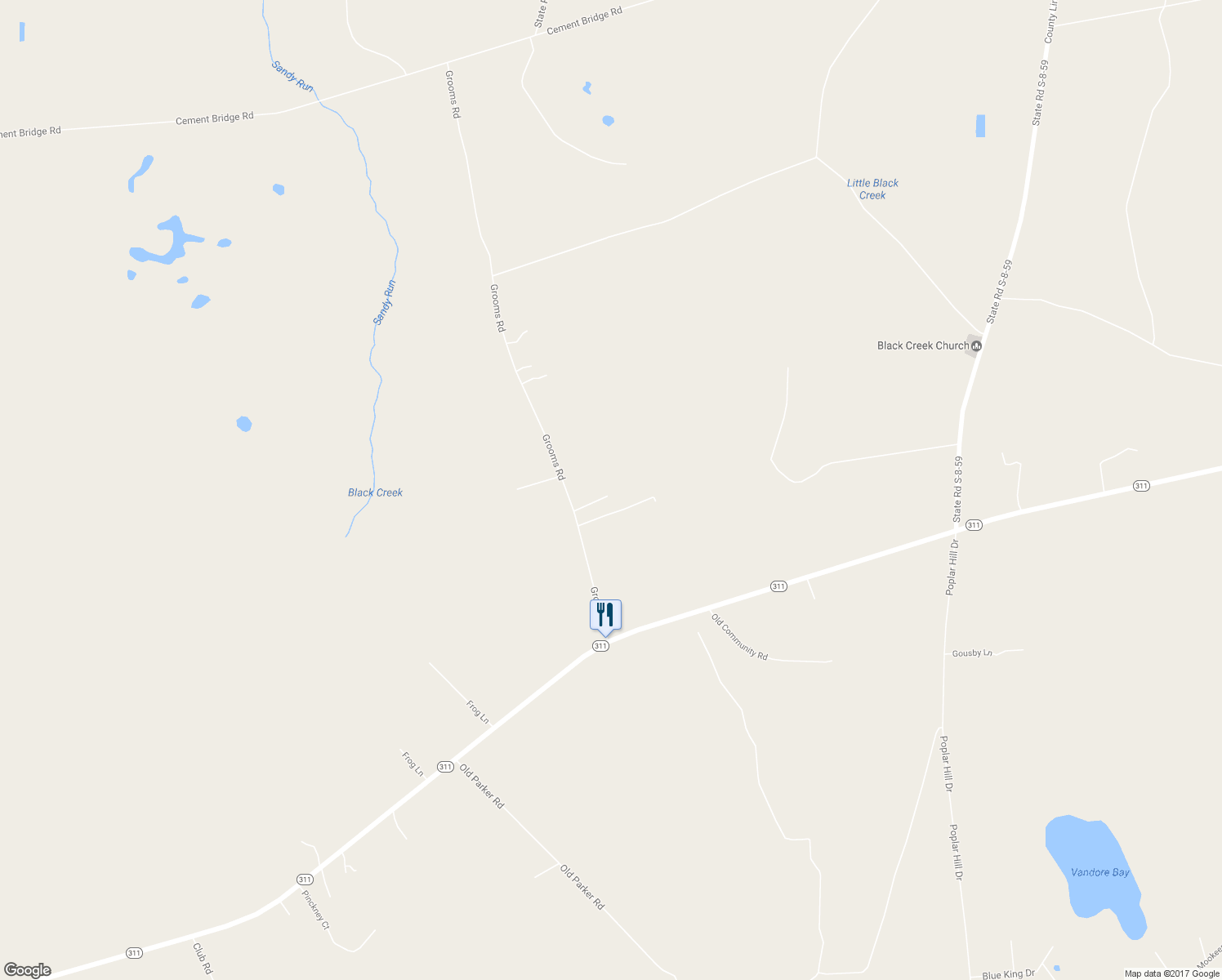 map of restaurants, bars, coffee shops, grocery stores, and more near 497 Grooms Road in Cross