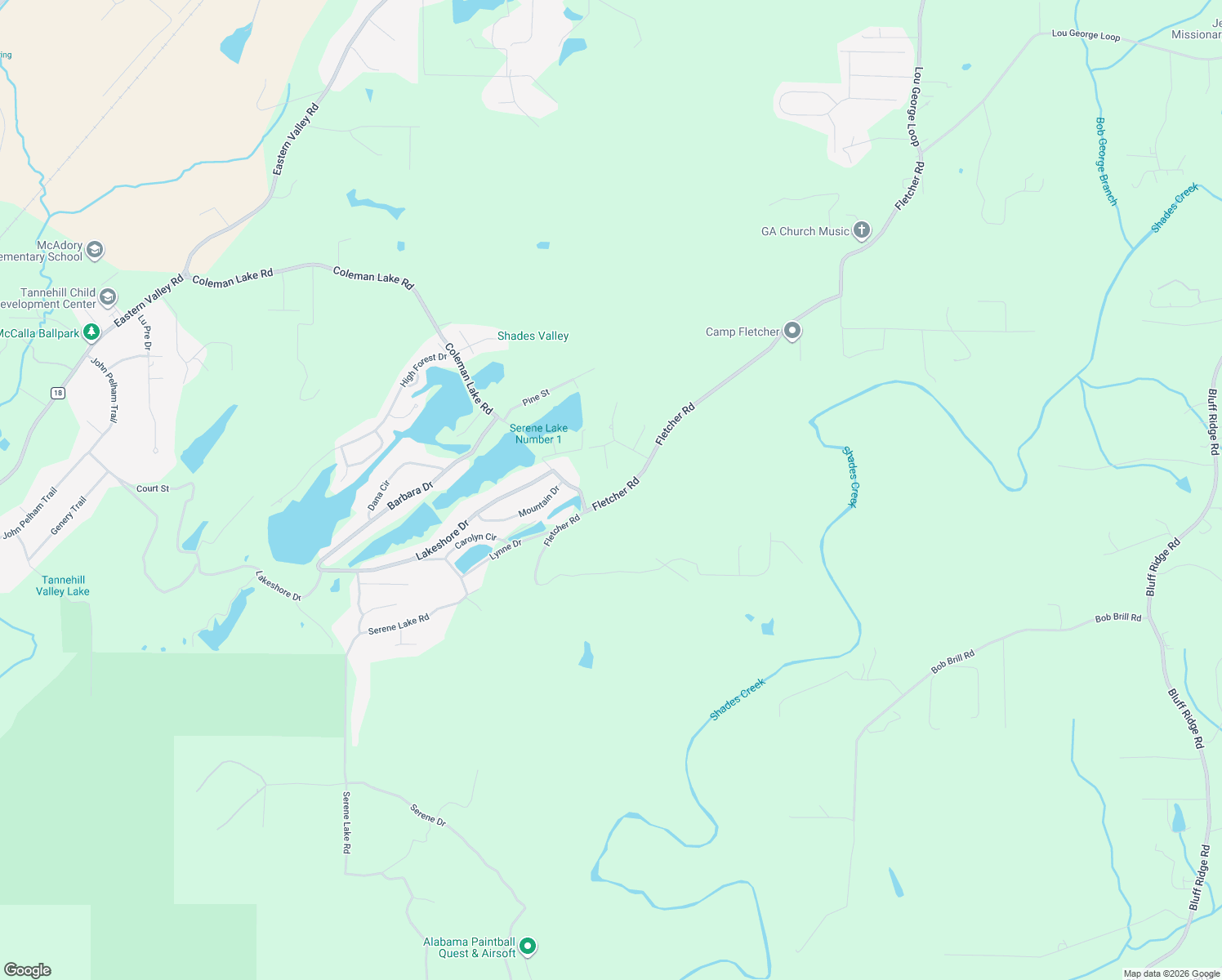 map of restaurants, bars, coffee shops, grocery stores, and more near 5377 Fletcher Road in McCalla