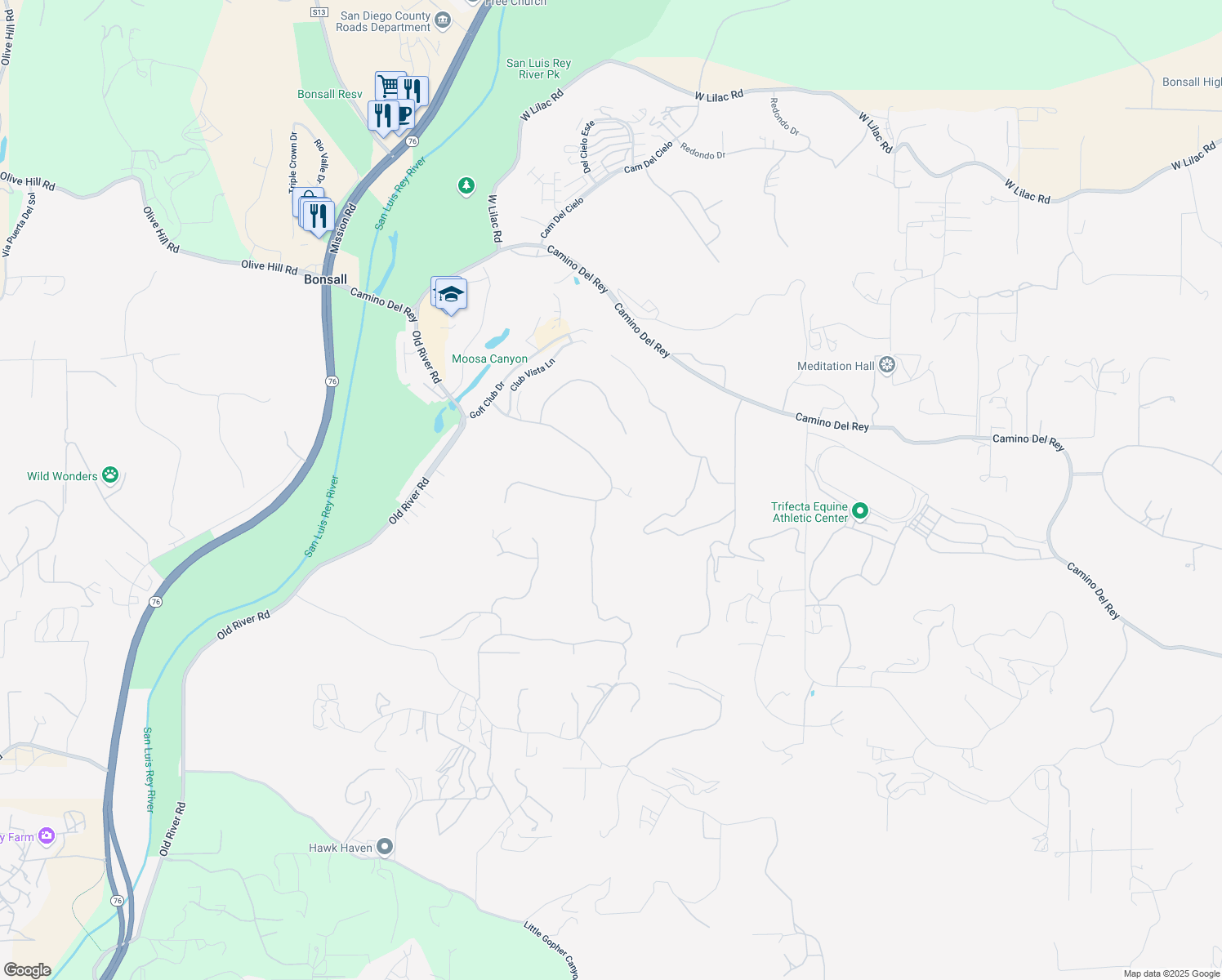 map of restaurants, bars, coffee shops, grocery stores, and more near 5909 Lake Vista Drive in Bonsall