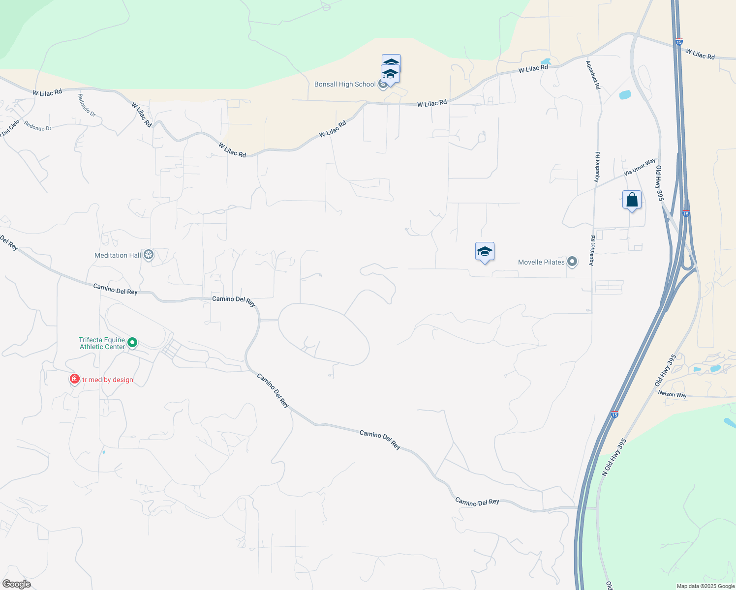 map of restaurants, bars, coffee shops, grocery stores, and more near Afton Farms Lane in Bonsall