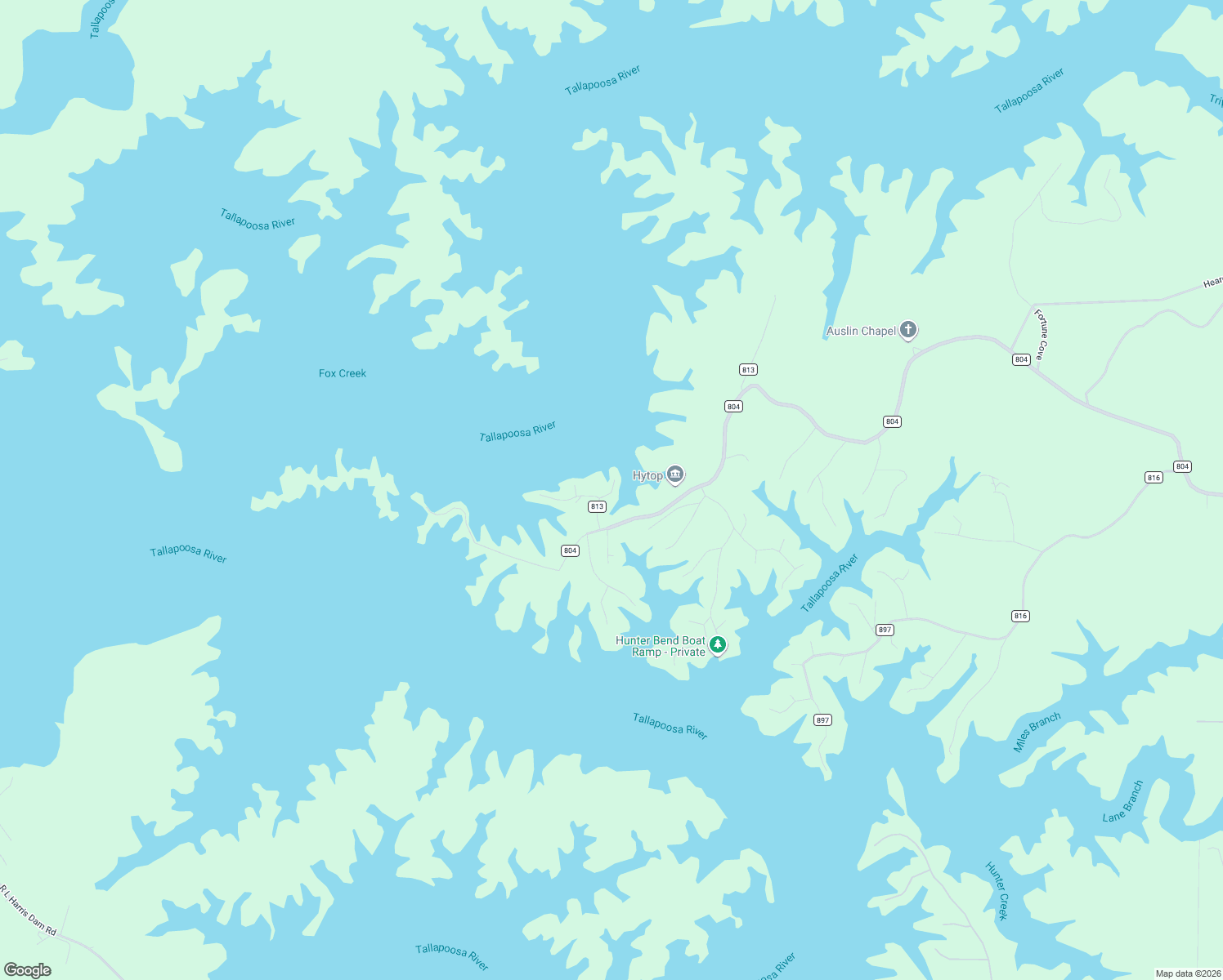 map of restaurants, bars, coffee shops, grocery stores, and more near 72 Eubanks Point Road in Wedowee