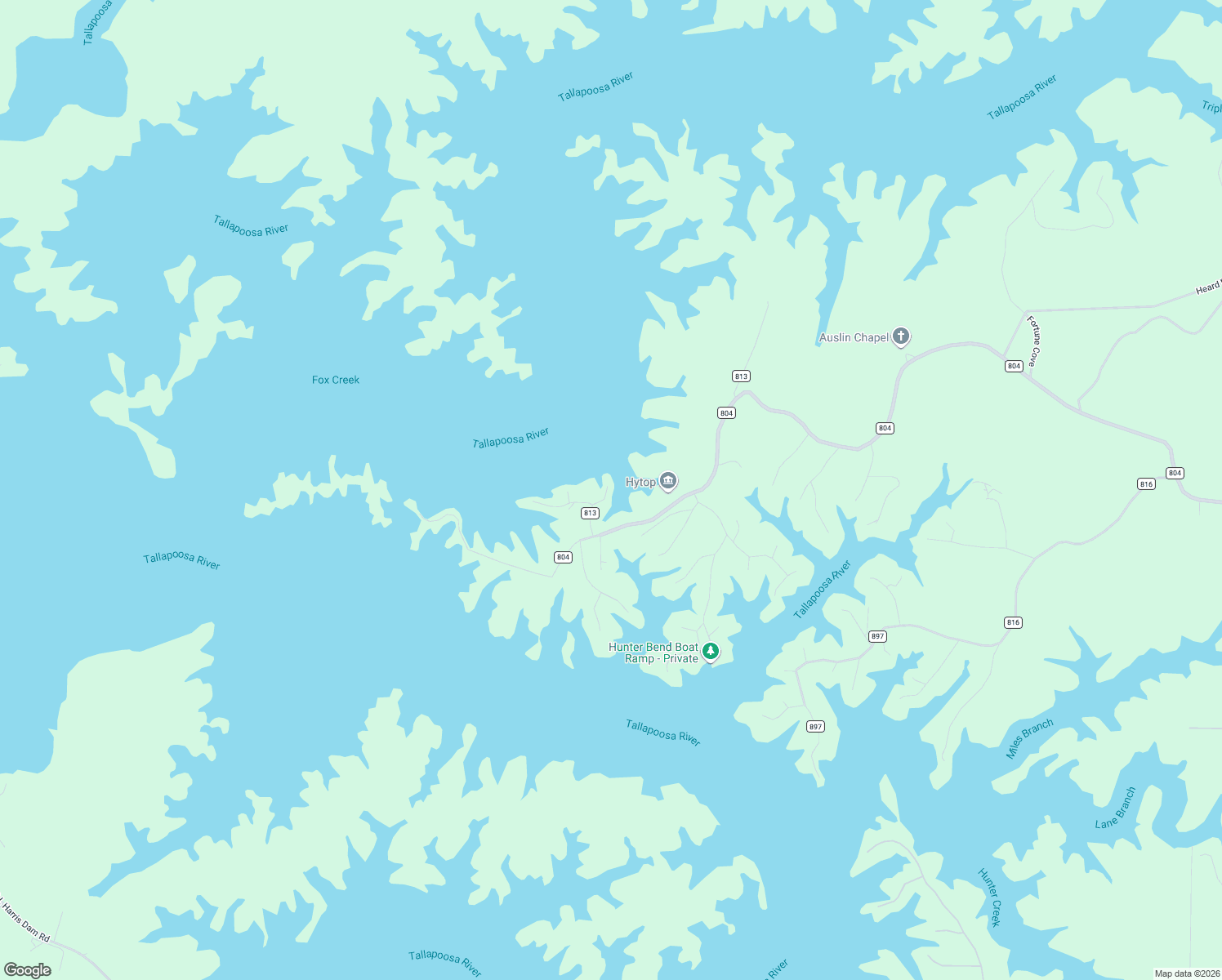 map of restaurants, bars, coffee shops, grocery stores, and more near 72 Eubanks Point Road in Wedowee