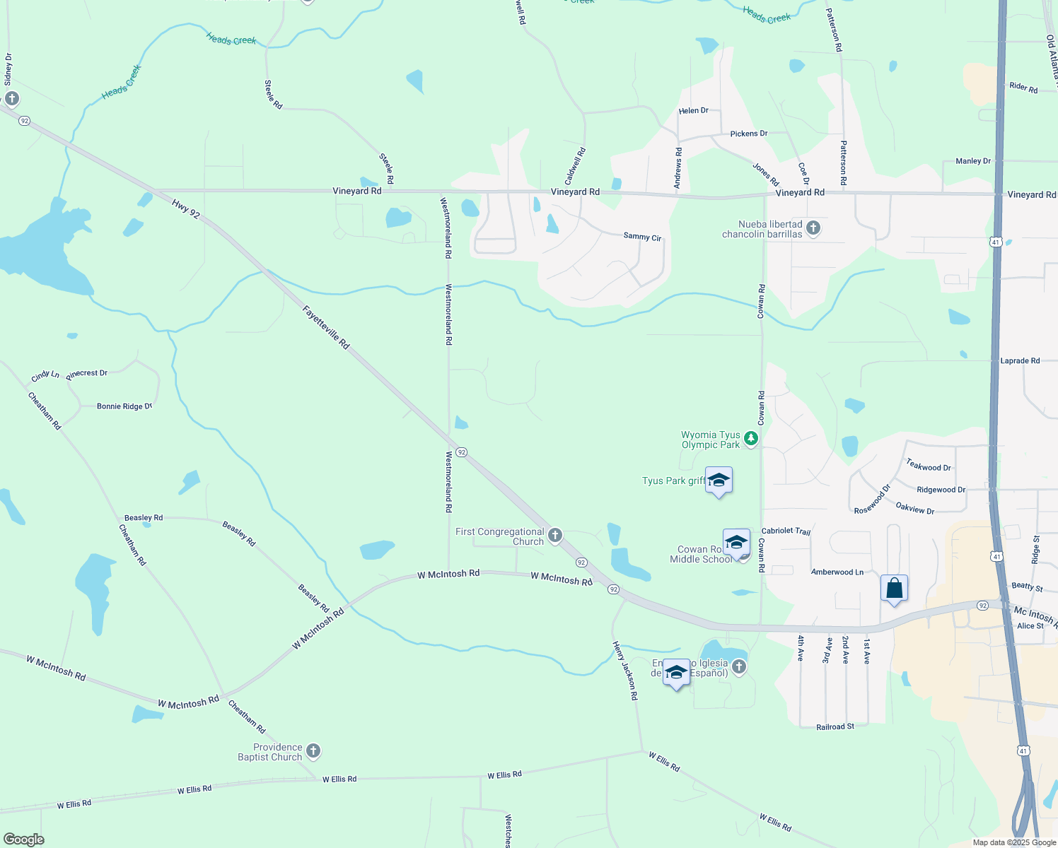 map of restaurants, bars, coffee shops, grocery stores, and more near 30 Marian Circle in Griffin
