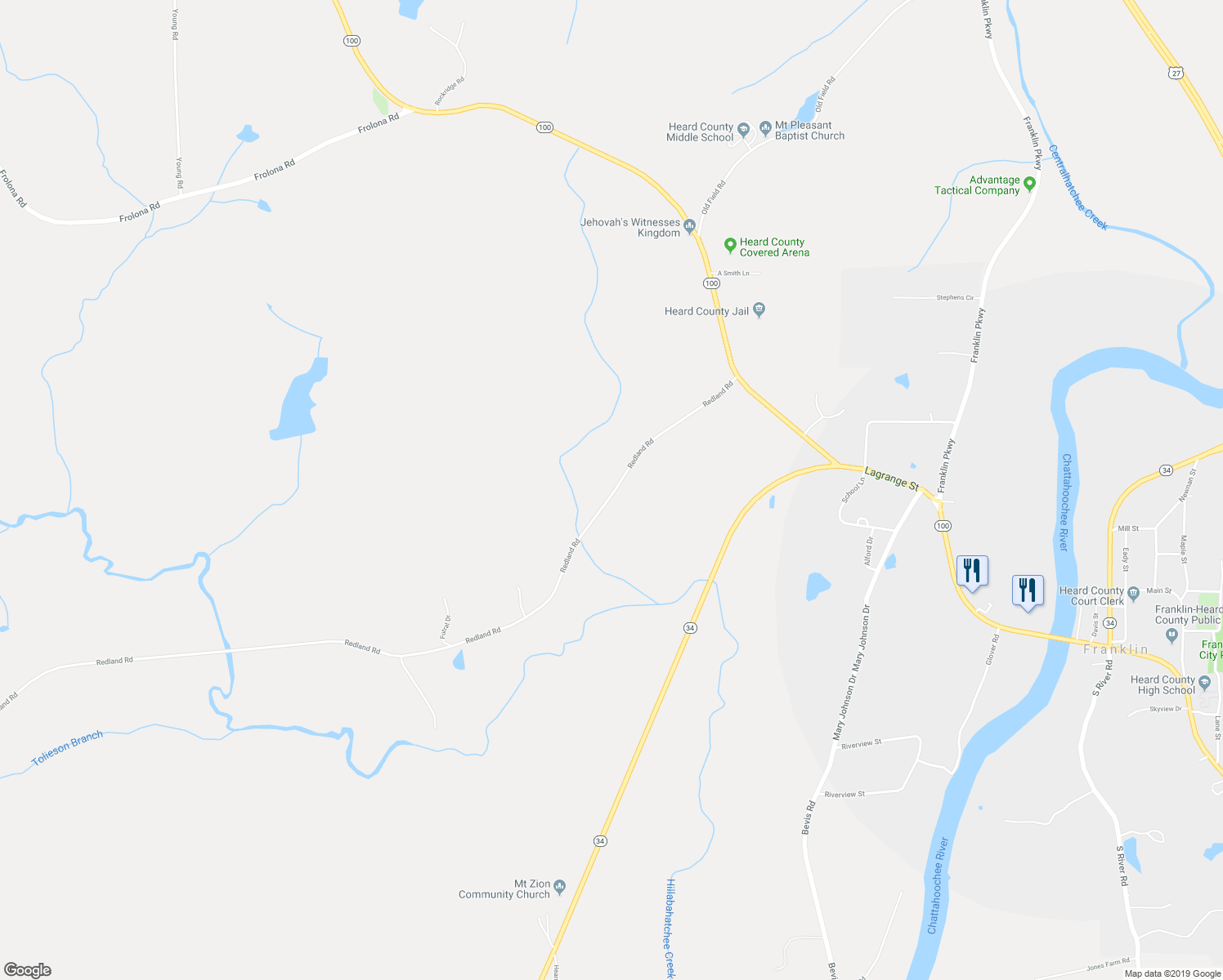 map of restaurants, bars, coffee shops, grocery stores, and more near 390 Redland Road in Franklin