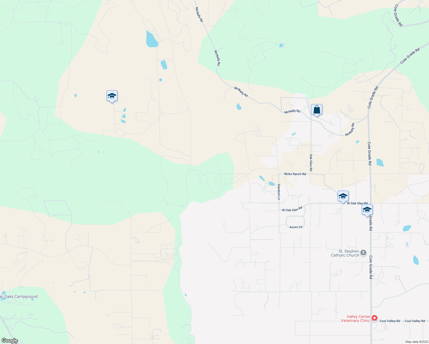 map of restaurants, bars, coffee shops, grocery stores, and more near 13306 Ricks Ranch Road in Valley Center
