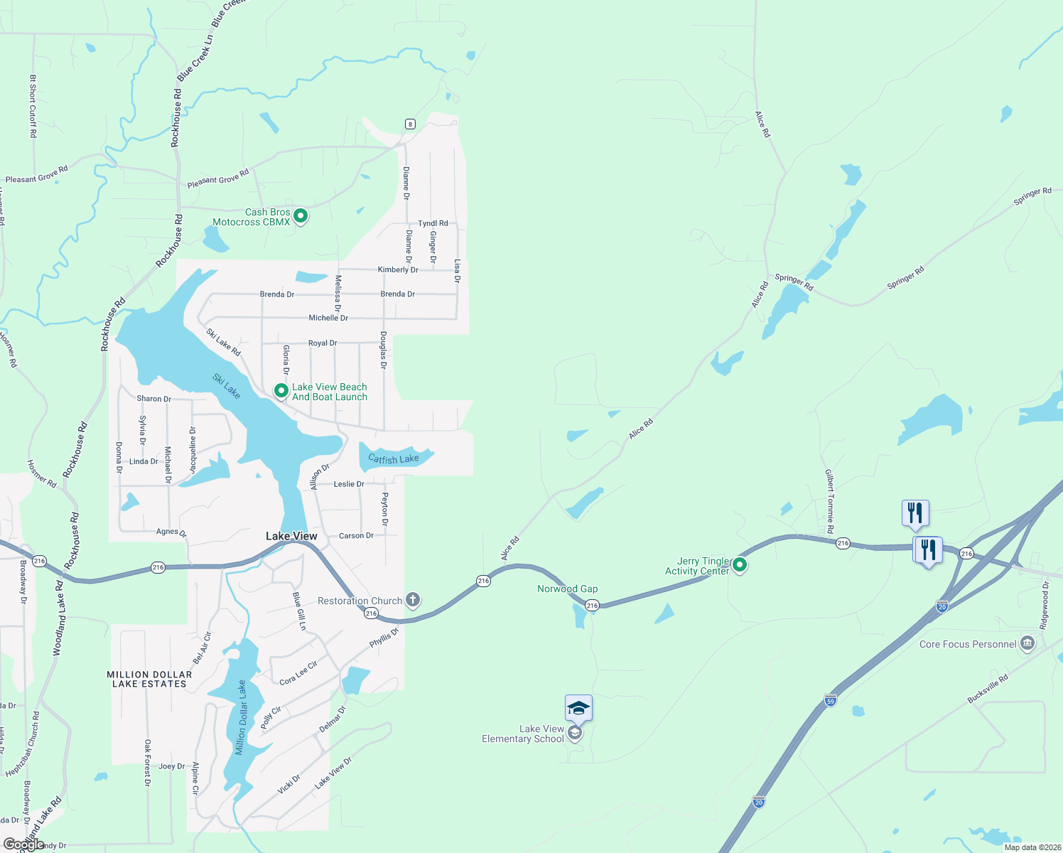 map of restaurants, bars, coffee shops, grocery stores, and more near 13094 Minnie Ola Drive in McCalla