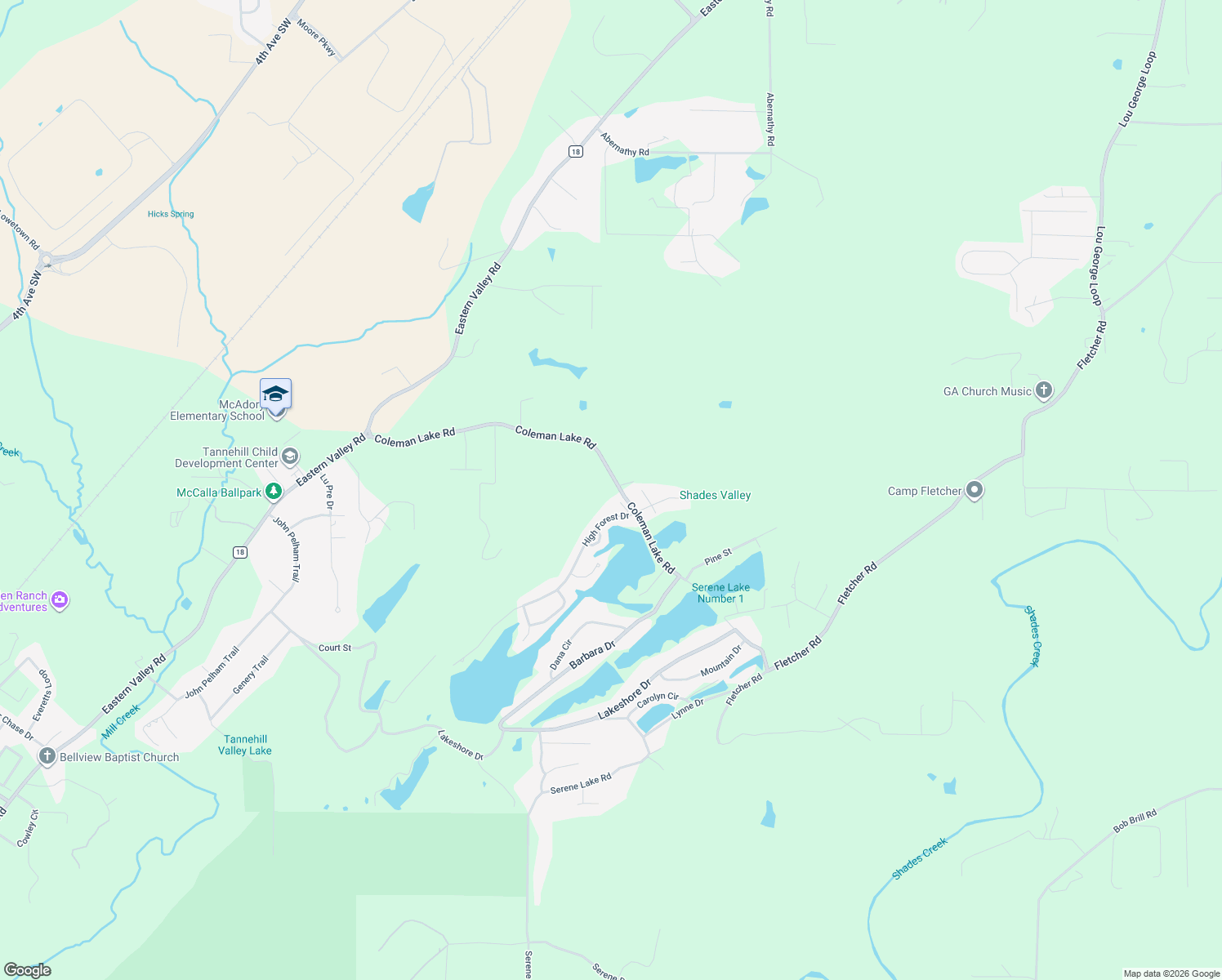 map of restaurants, bars, coffee shops, grocery stores, and more near 5741 High Forest Drive in McCalla