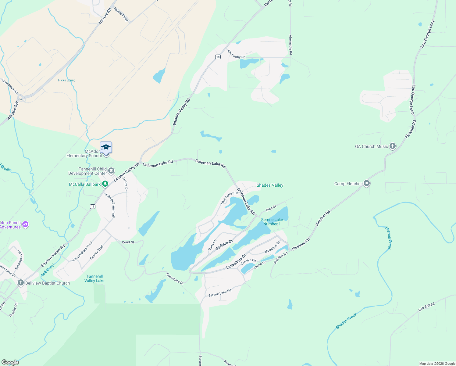 map of restaurants, bars, coffee shops, grocery stores, and more near 5741 High Forest Drive in McCalla