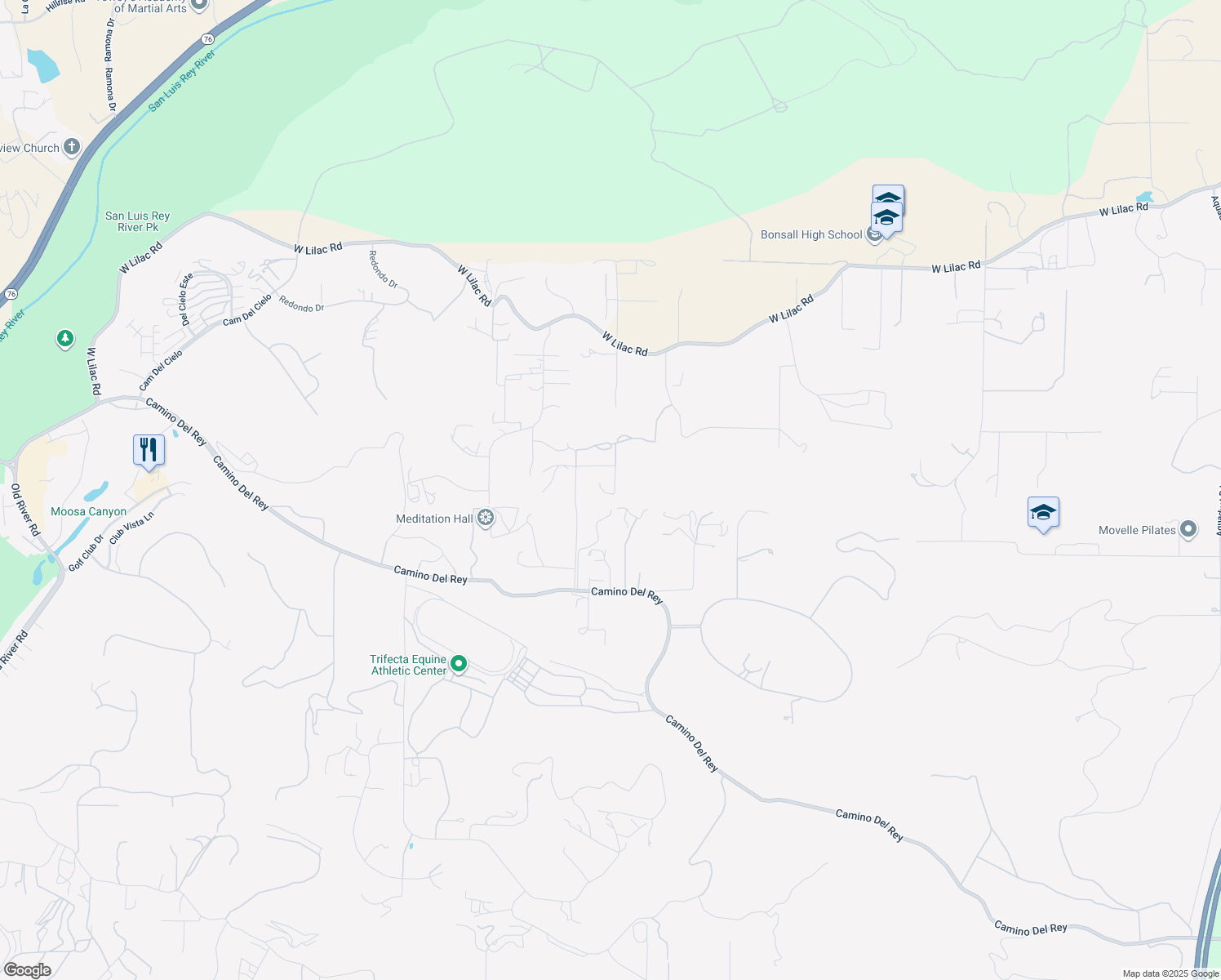 map of restaurants, bars, coffee shops, grocery stores, and more near 31555 Cottontail Lane in Bonsall
