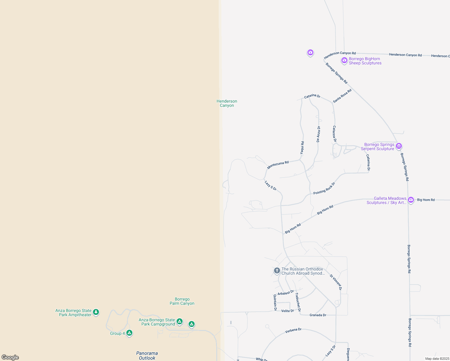 map of restaurants, bars, coffee shops, grocery stores, and more near 1686 Montezuma Court in Borrego Springs