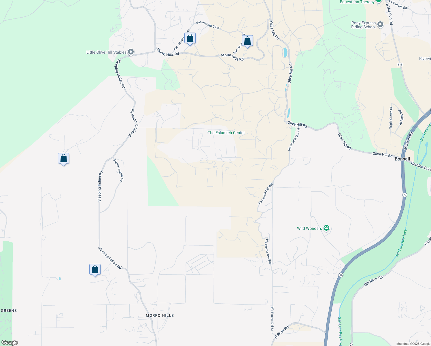 map of restaurants, bars, coffee shops, grocery stores, and more near 3909 Valle Del Sol in Bonsall