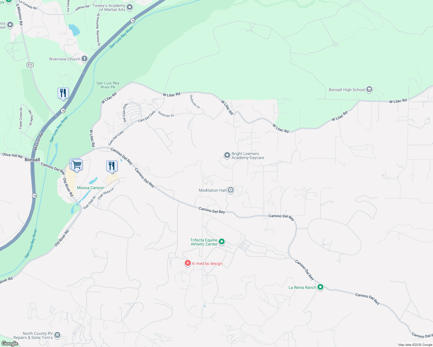 map of restaurants, bars, coffee shops, grocery stores, and more near 31628 Wrightwood Road in Bonsall