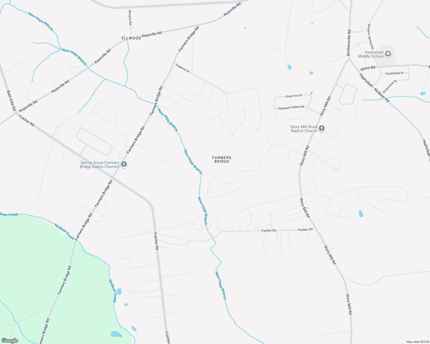 map of restaurants, bars, coffee shops, grocery stores, and more near 2664 New Hope Circle in Hephzibah
