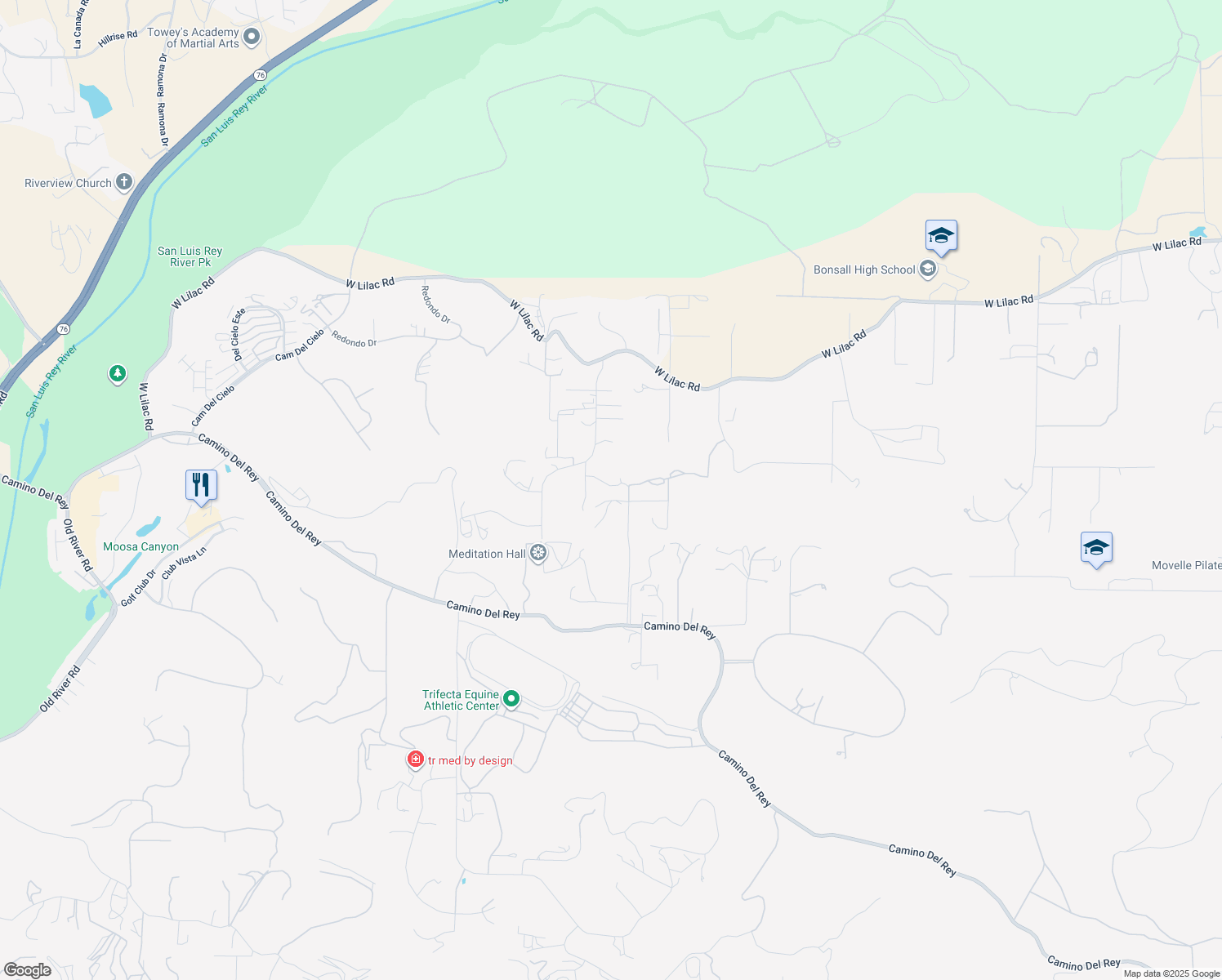 map of restaurants, bars, coffee shops, grocery stores, and more near 31801 Wrightwood Road in Bonsall