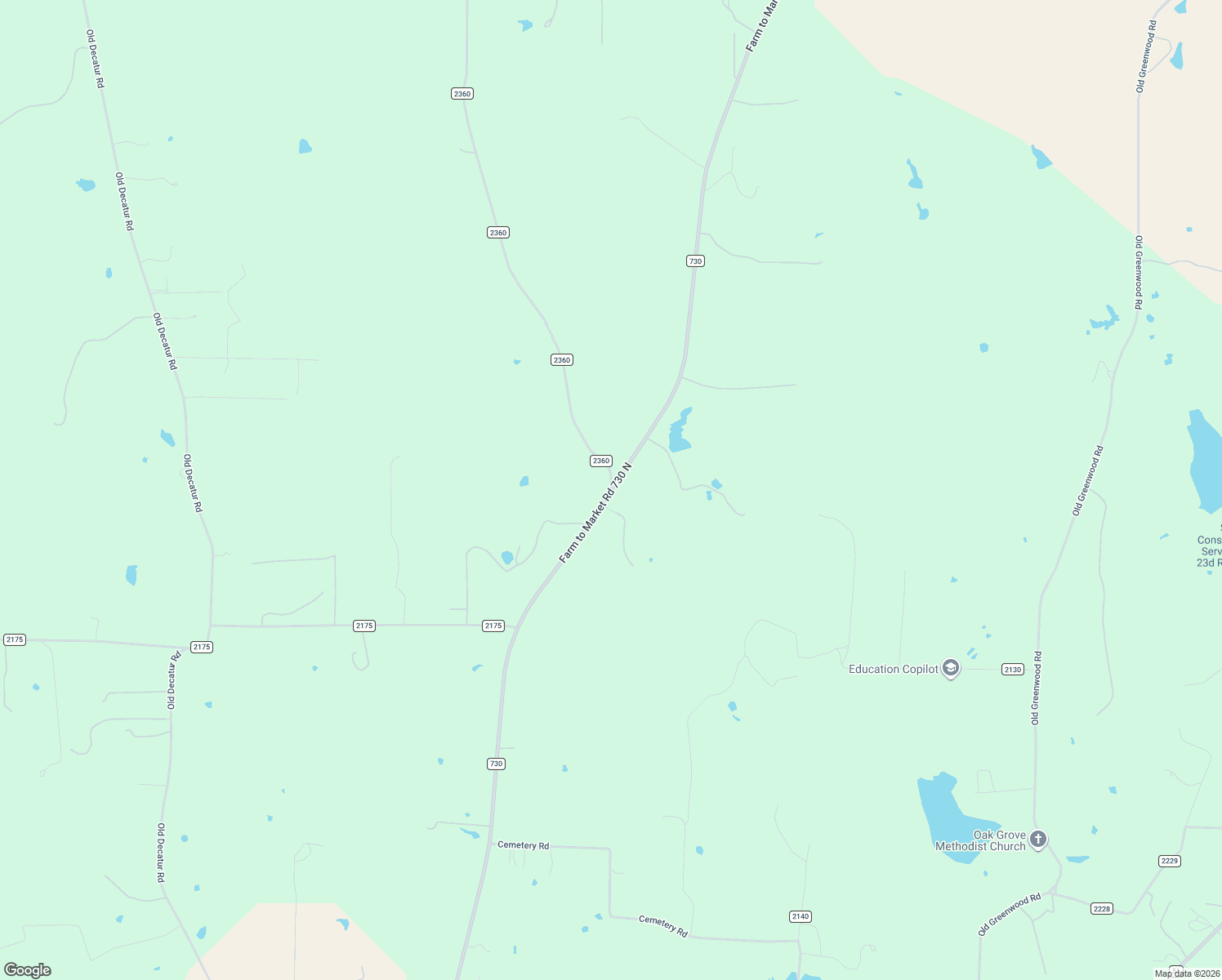 map of restaurants, bars, coffee shops, grocery stores, and more near 2898 Co Road 2360 in Decatur