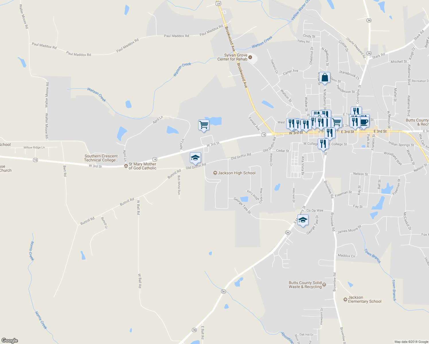 map of restaurants, bars, coffee shops, grocery stores, and more near 717 South Harkness Street in Jackson