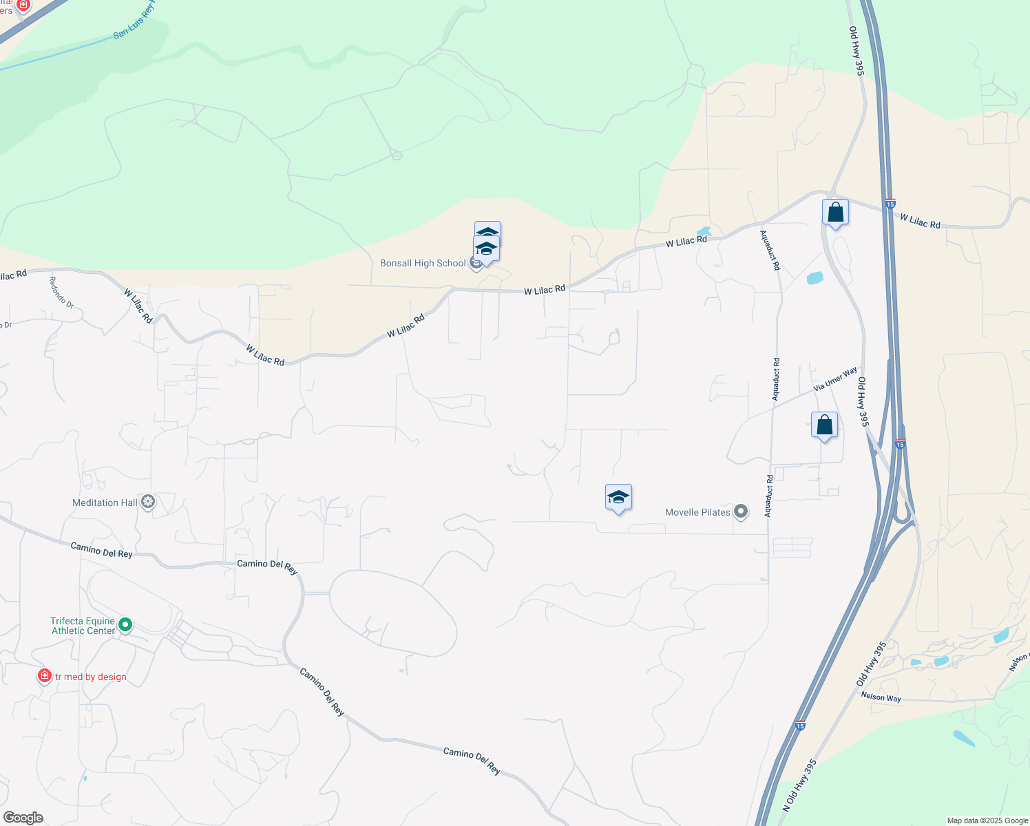 map of restaurants, bars, coffee shops, grocery stores, and more near 31820 Via Ararat Drive in Bonsall