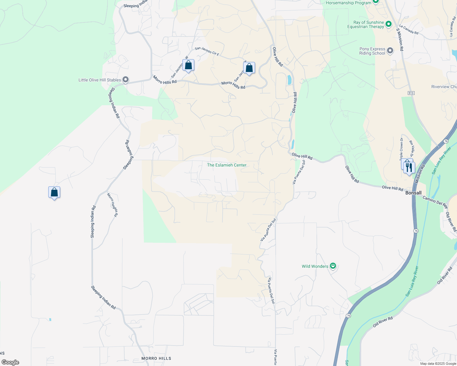 map of restaurants, bars, coffee shops, grocery stores, and more near 4056 Valle Del Sol in Bonsall