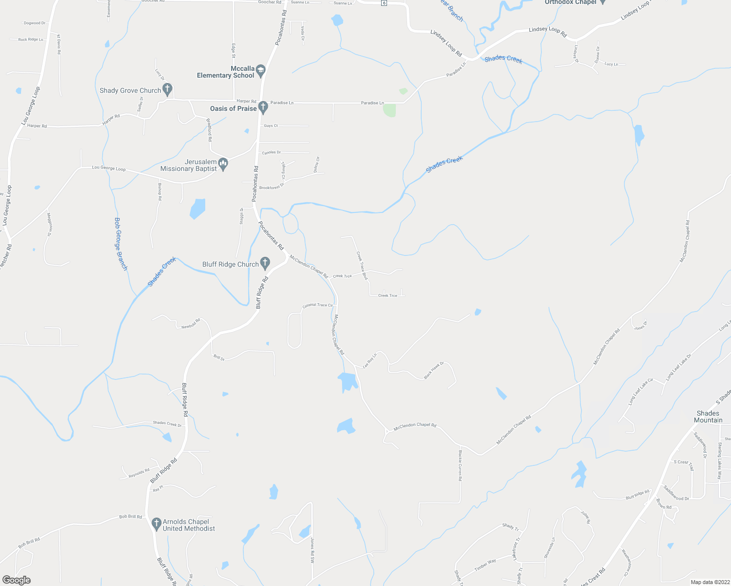 map of restaurants, bars, coffee shops, grocery stores, and more near 7324 Creek Trace Boulevard in Bessemer