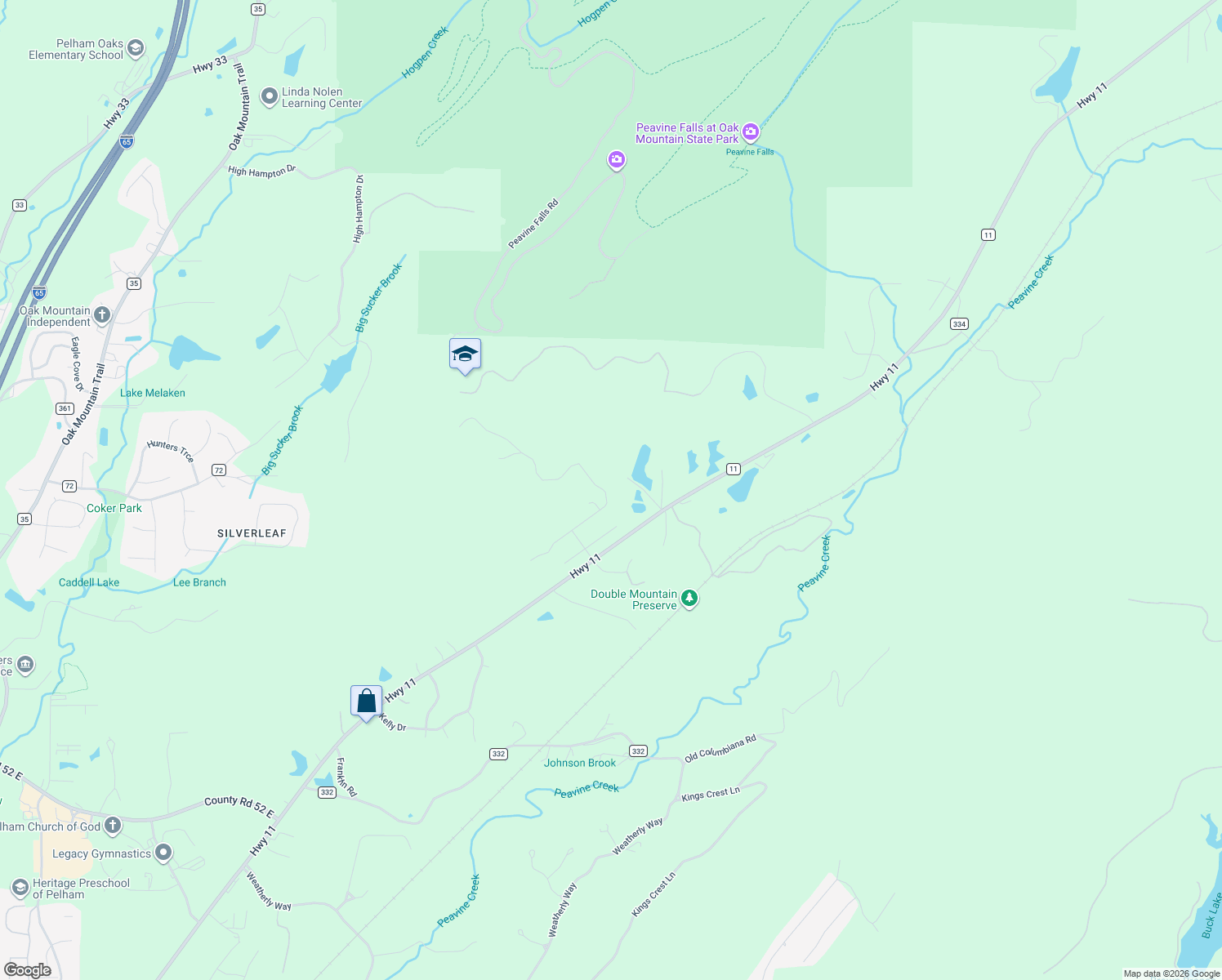 map of restaurants, bars, coffee shops, grocery stores, and more near 27 Houston Drive in Pelham