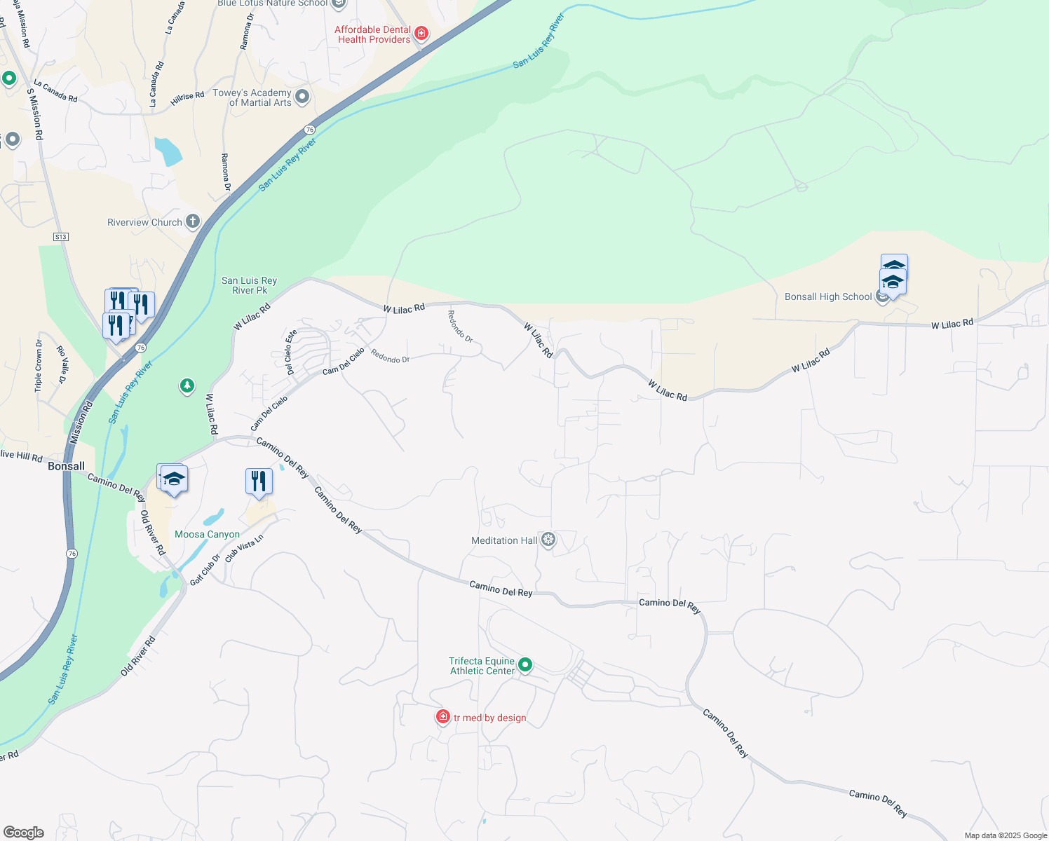 map of restaurants, bars, coffee shops, grocery stores, and more near in Bonsall