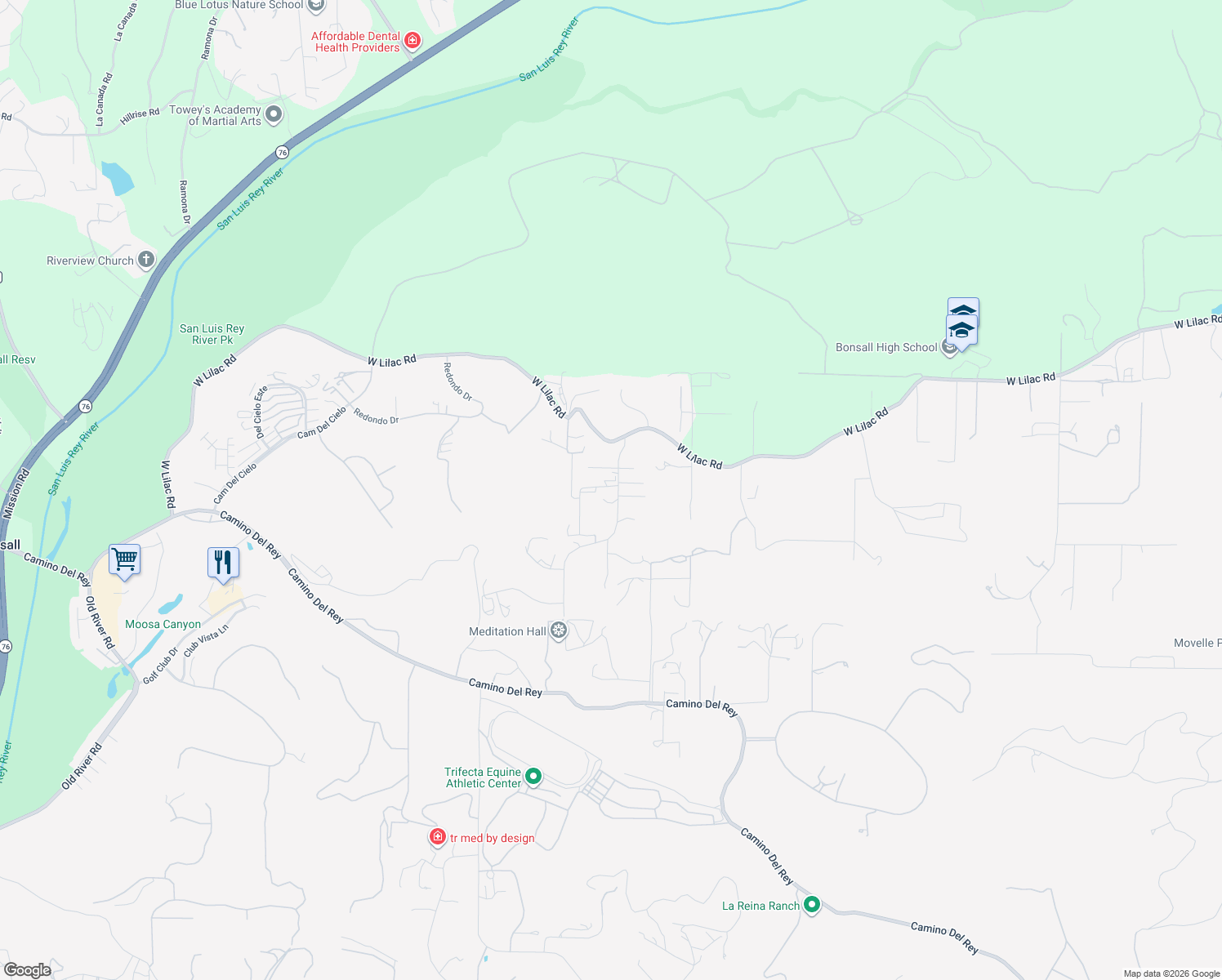map of restaurants, bars, coffee shops, grocery stores, and more near 31898 Wrightwood Road in Bonsall
