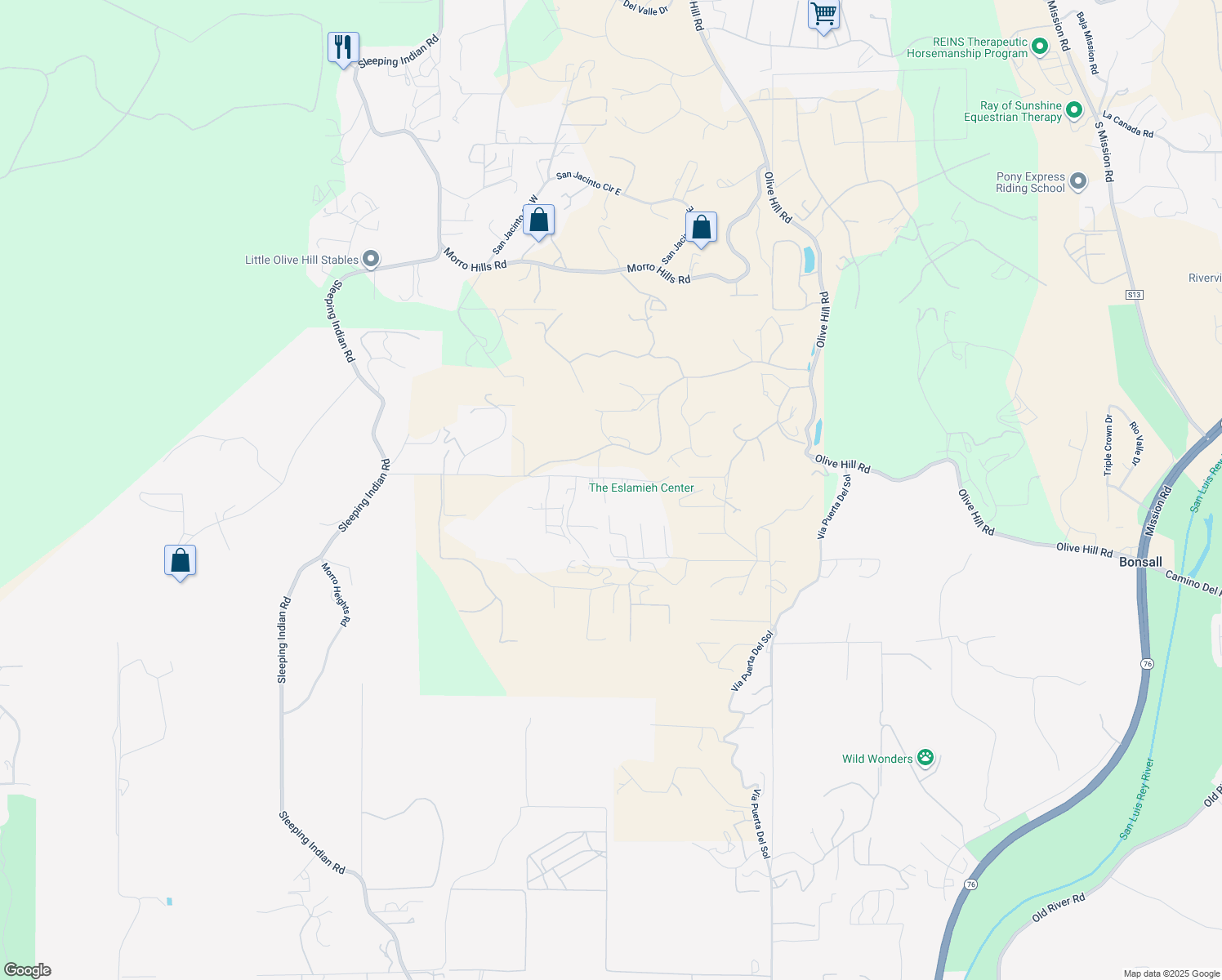 map of restaurants, bars, coffee shops, grocery stores, and more near 554 Rancho Del Cerro in Fallbrook