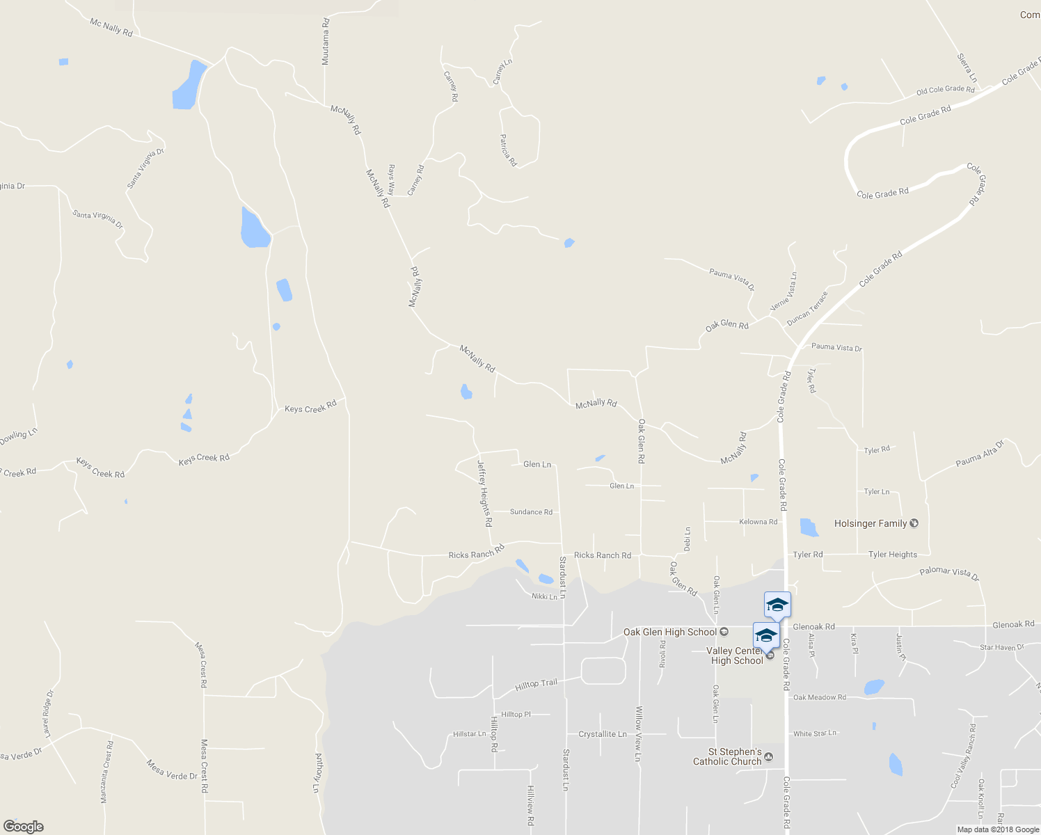 map of restaurants, bars, coffee shops, grocery stores, and more near 13511 McNally Road in Valley Center