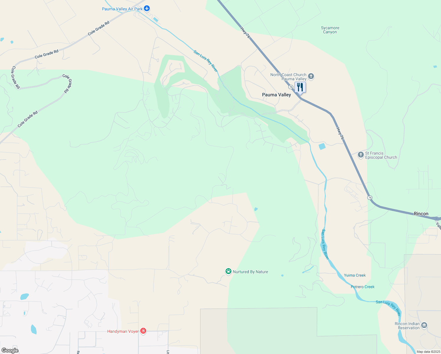 map of restaurants, bars, coffee shops, grocery stores, and more near 31752 Pauma Heights Road in Valley Center