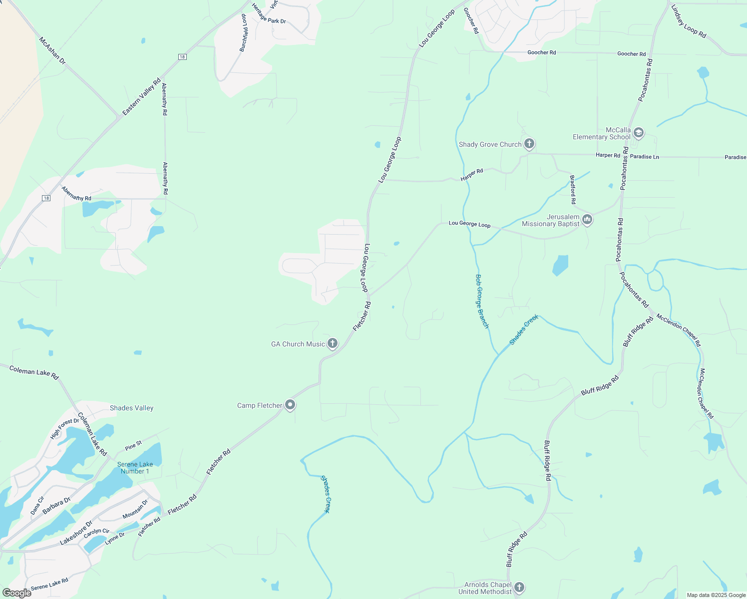 map of restaurants, bars, coffee shops, grocery stores, and more near 7423 Lou George Loop in Bessemer