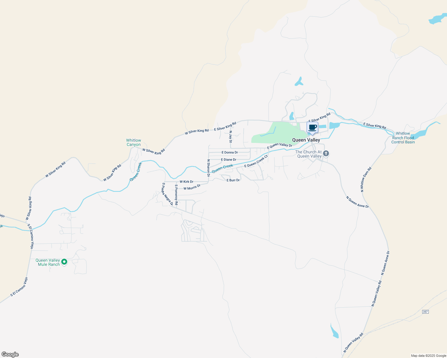 map of restaurants, bars, coffee shops, grocery stores, and more near 30 North Lilly Court in Queen Valley