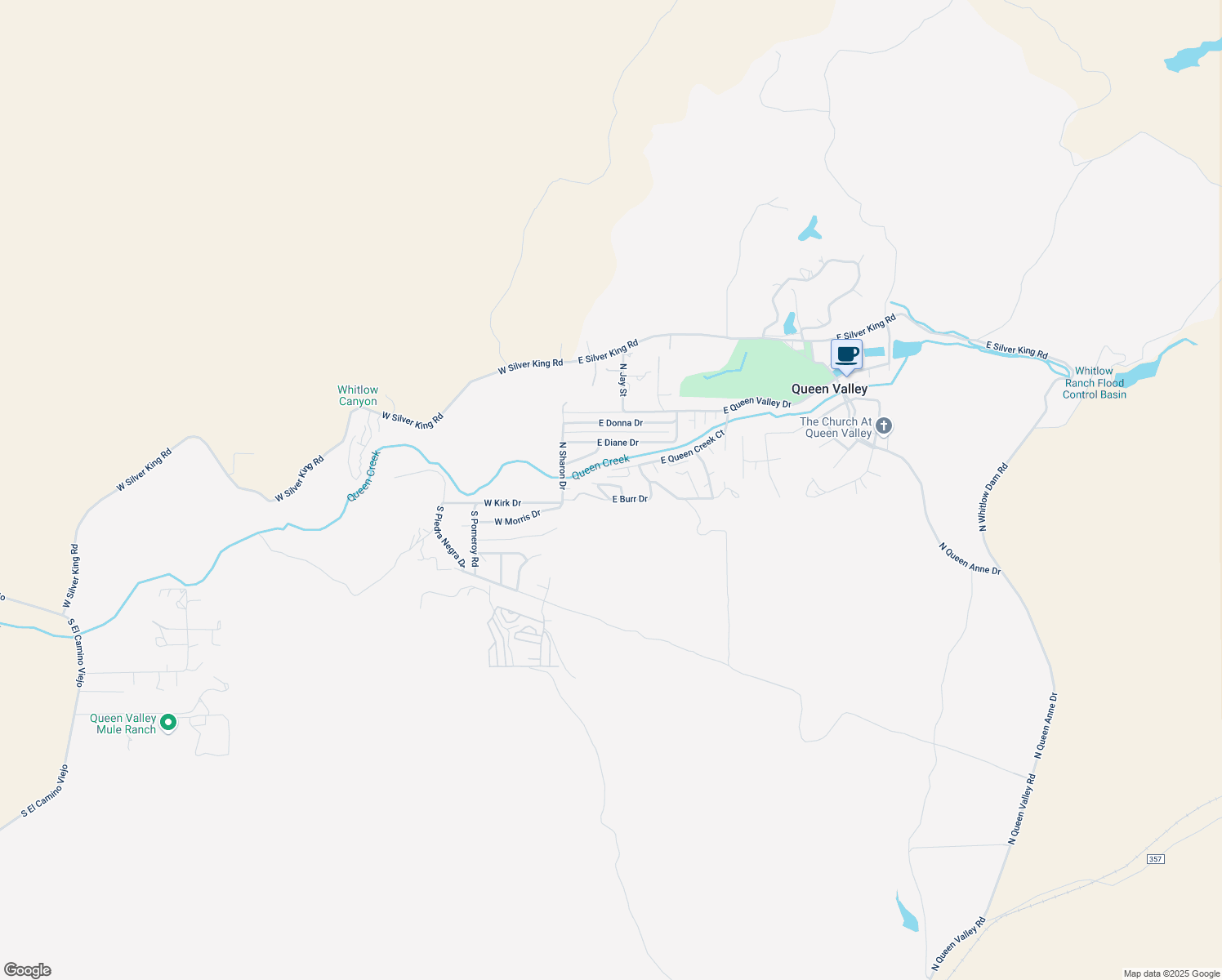 map of restaurants, bars, coffee shops, grocery stores, and more near 30 North Lilly Court in Queen Valley