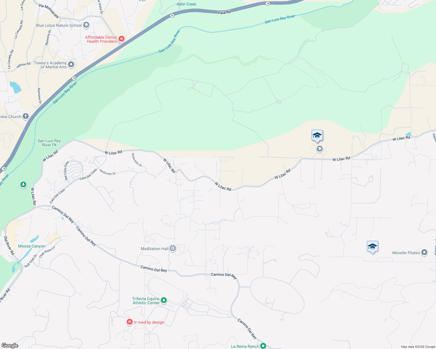 map of restaurants, bars, coffee shops, grocery stores, and more near 32070 Vía Vera in Bonsall