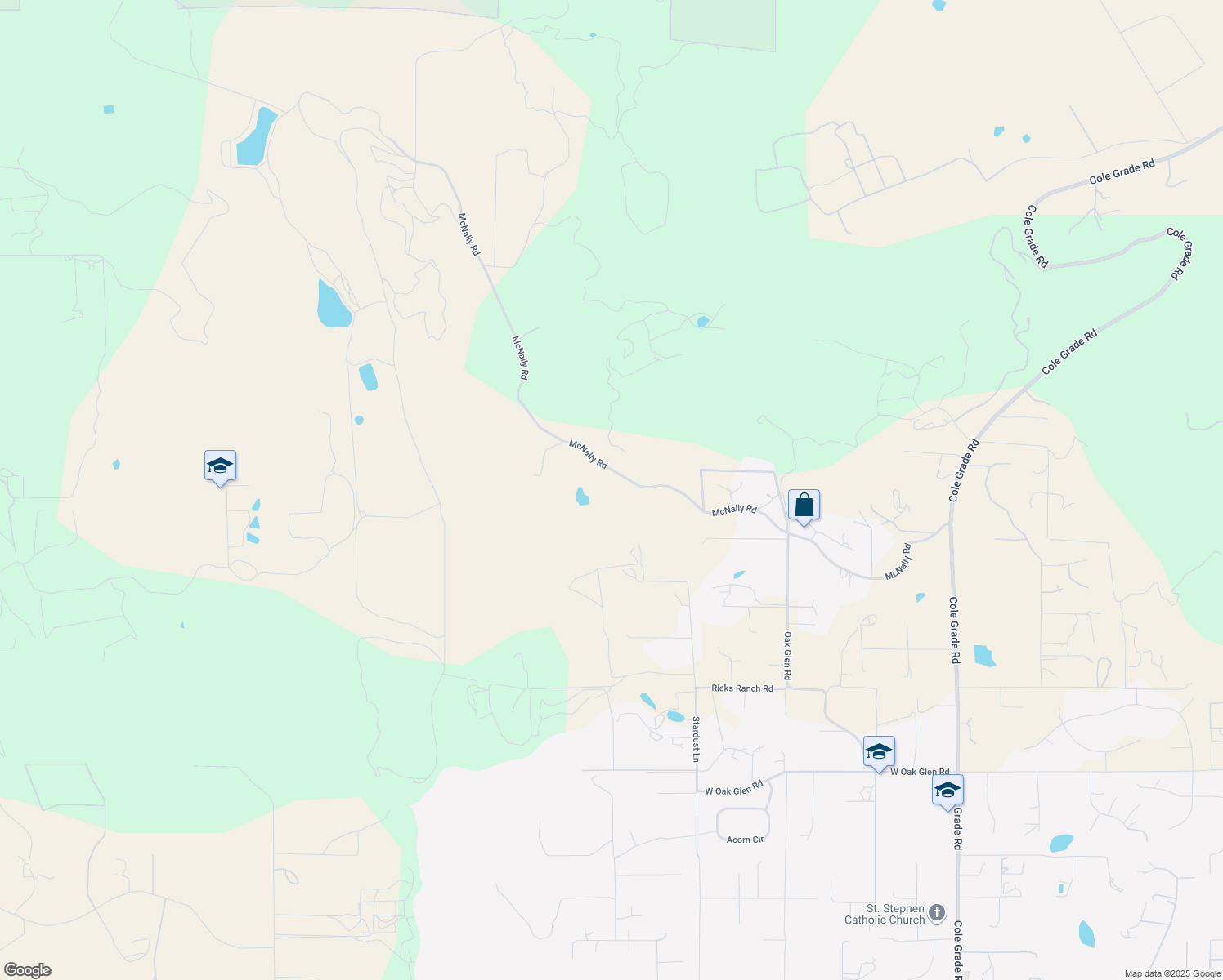 map of restaurants, bars, coffee shops, grocery stores, and more near 13465-13511 McNally Road in Valley Center