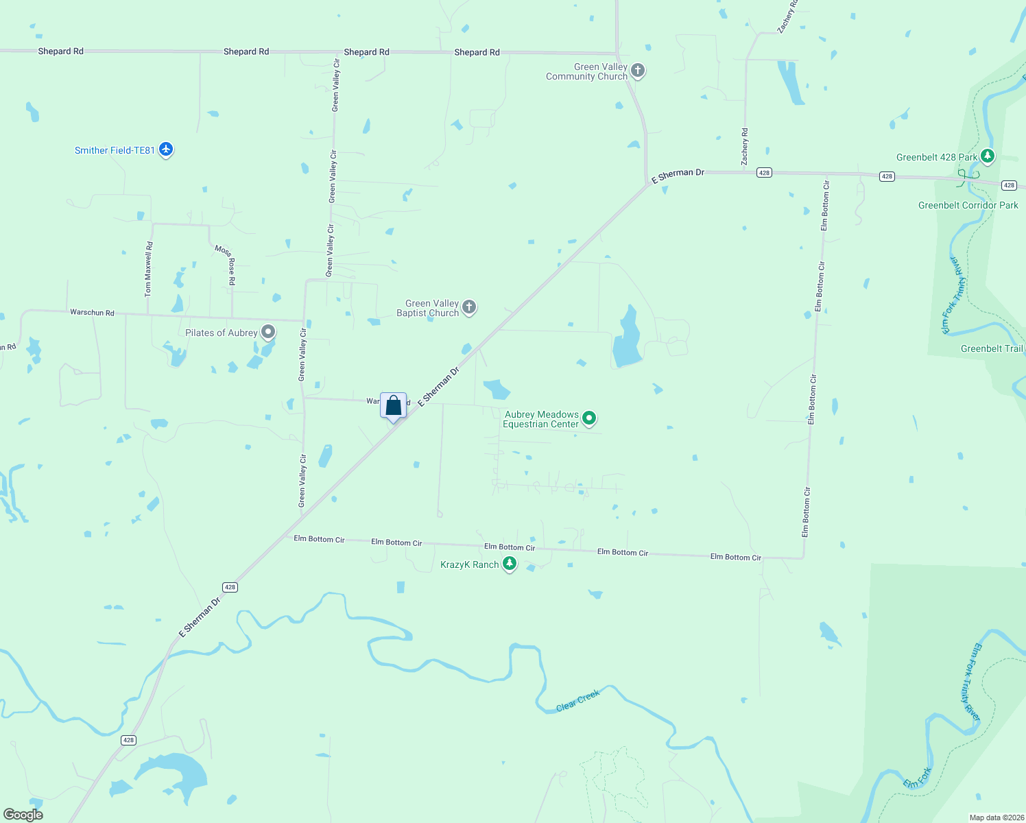 map of restaurants, bars, coffee shops, grocery stores, and more near 3497 Sauls Road in Aubrey