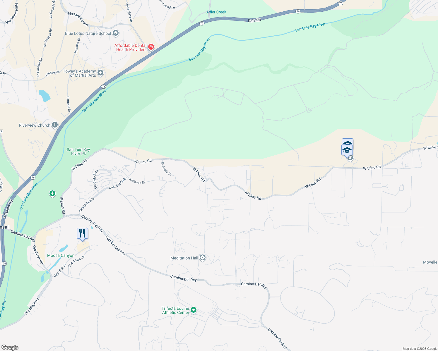 map of restaurants, bars, coffee shops, grocery stores, and more near 32081 Anna Marie Lane in Bonsall