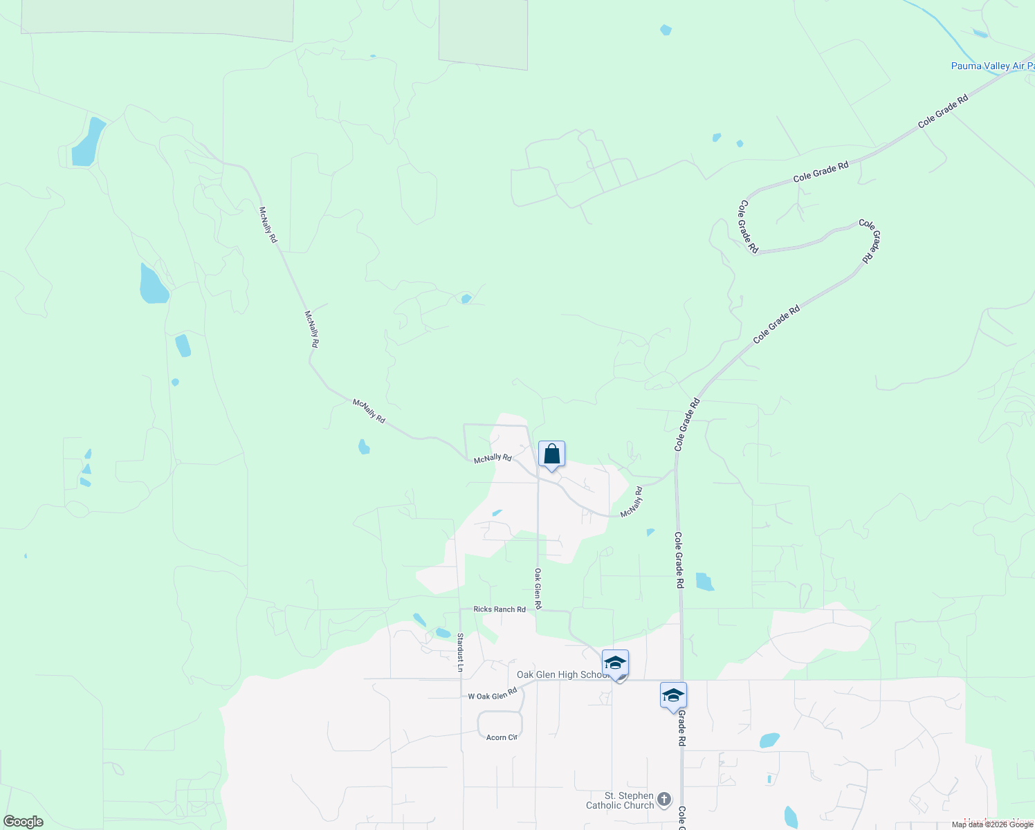 map of restaurants, bars, coffee shops, grocery stores, and more near 31942 Oak Glen Rd in Valley Center
