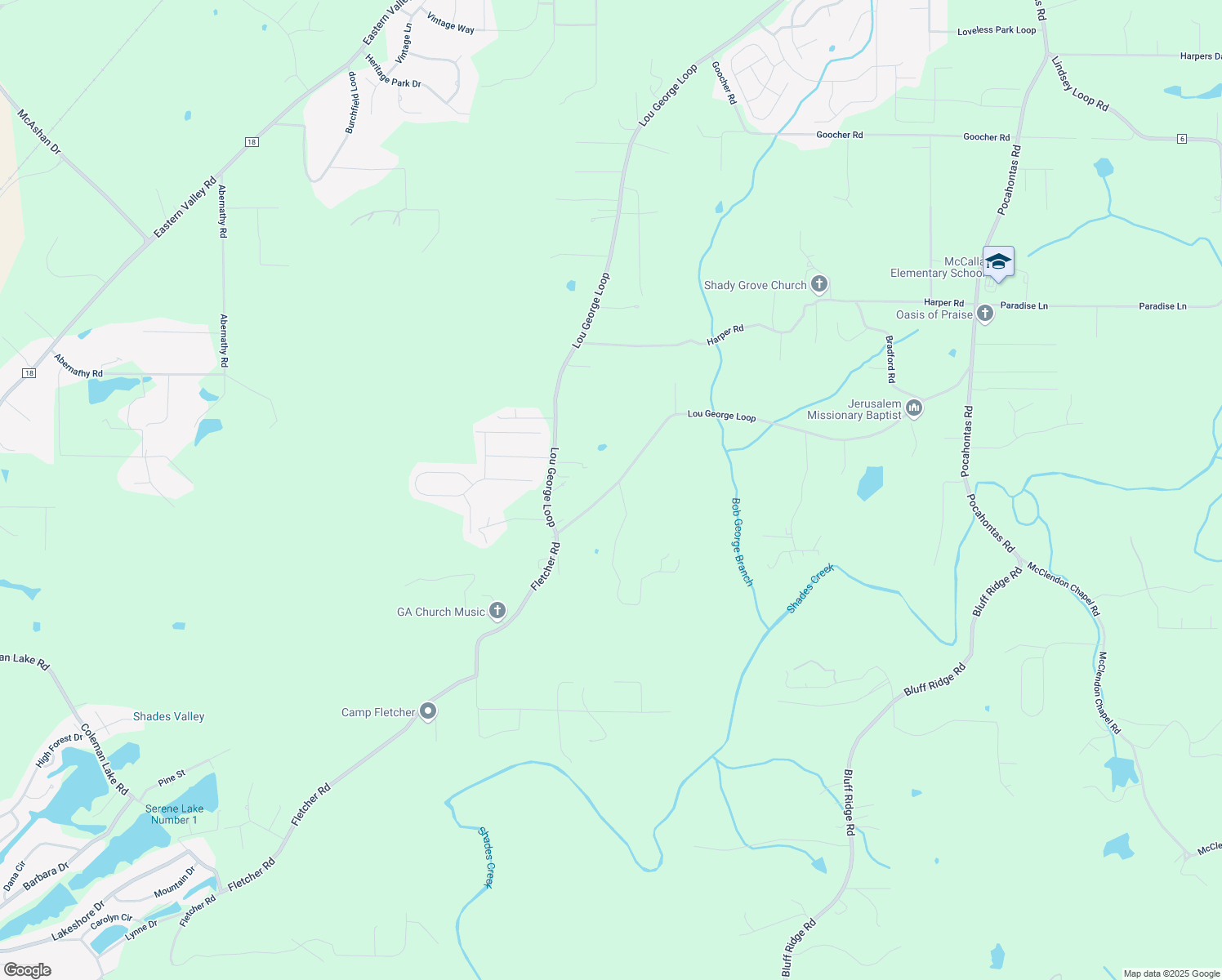 map of restaurants, bars, coffee shops, grocery stores, and more near 7481 Lou George Loop in Bessemer