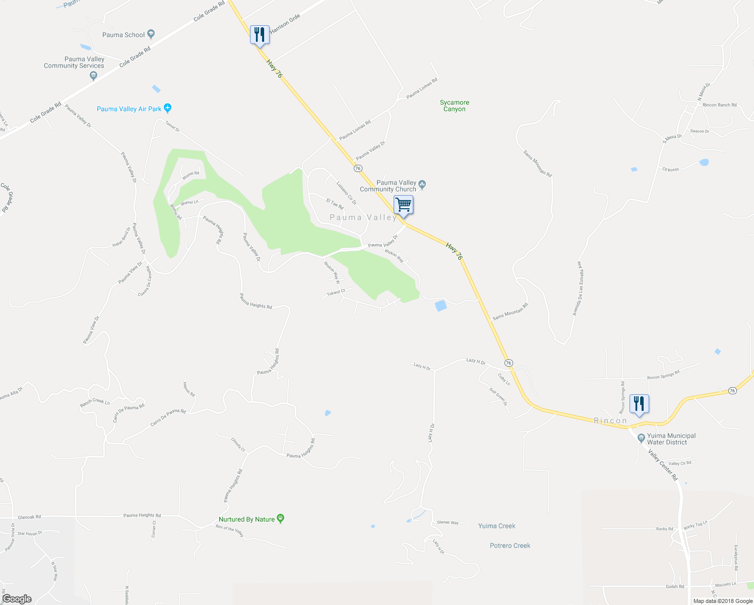 map of restaurants, bars, coffee shops, grocery stores, and more near 32224 Wiskon Way West in Pauma Valley