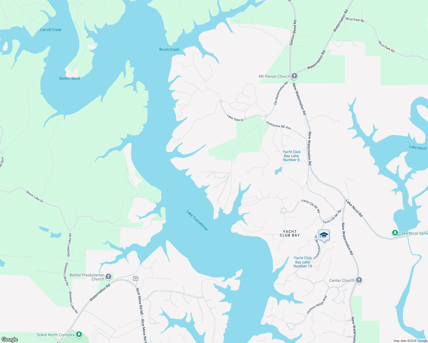map of restaurants, bars, coffee shops, grocery stores, and more near Old N River Point in Tuscaloosa