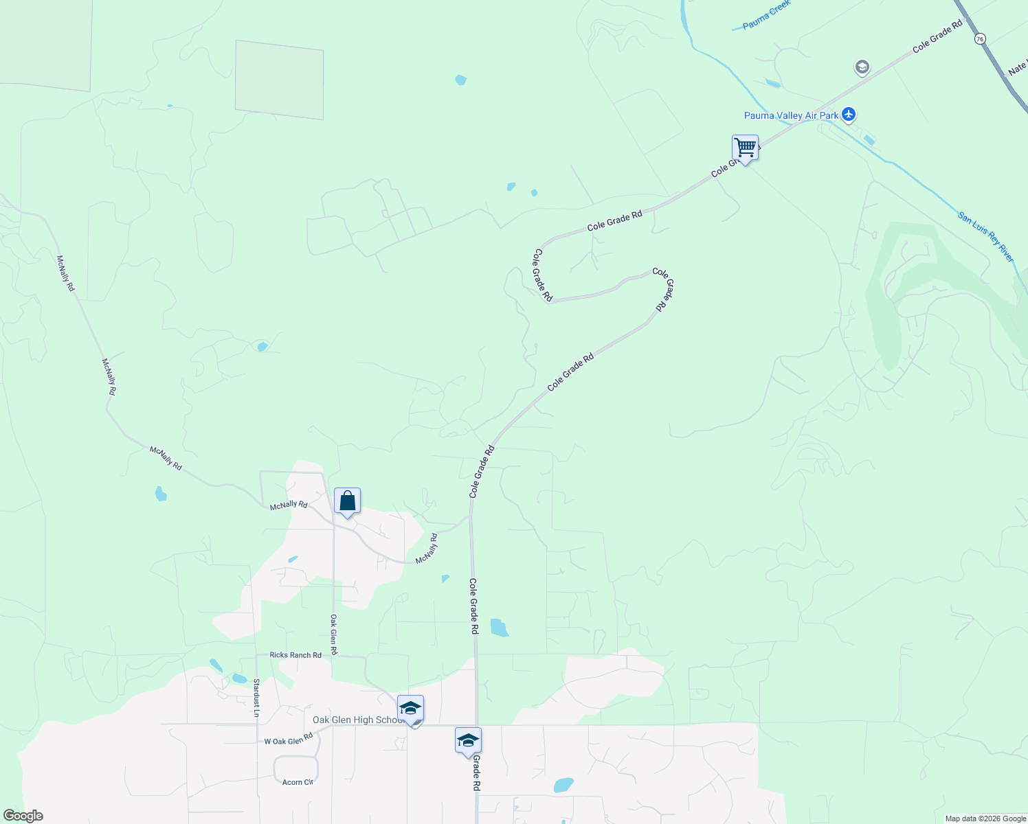 map of restaurants, bars, coffee shops, grocery stores, and more near 32336 Cole Grade Road in Valley Center