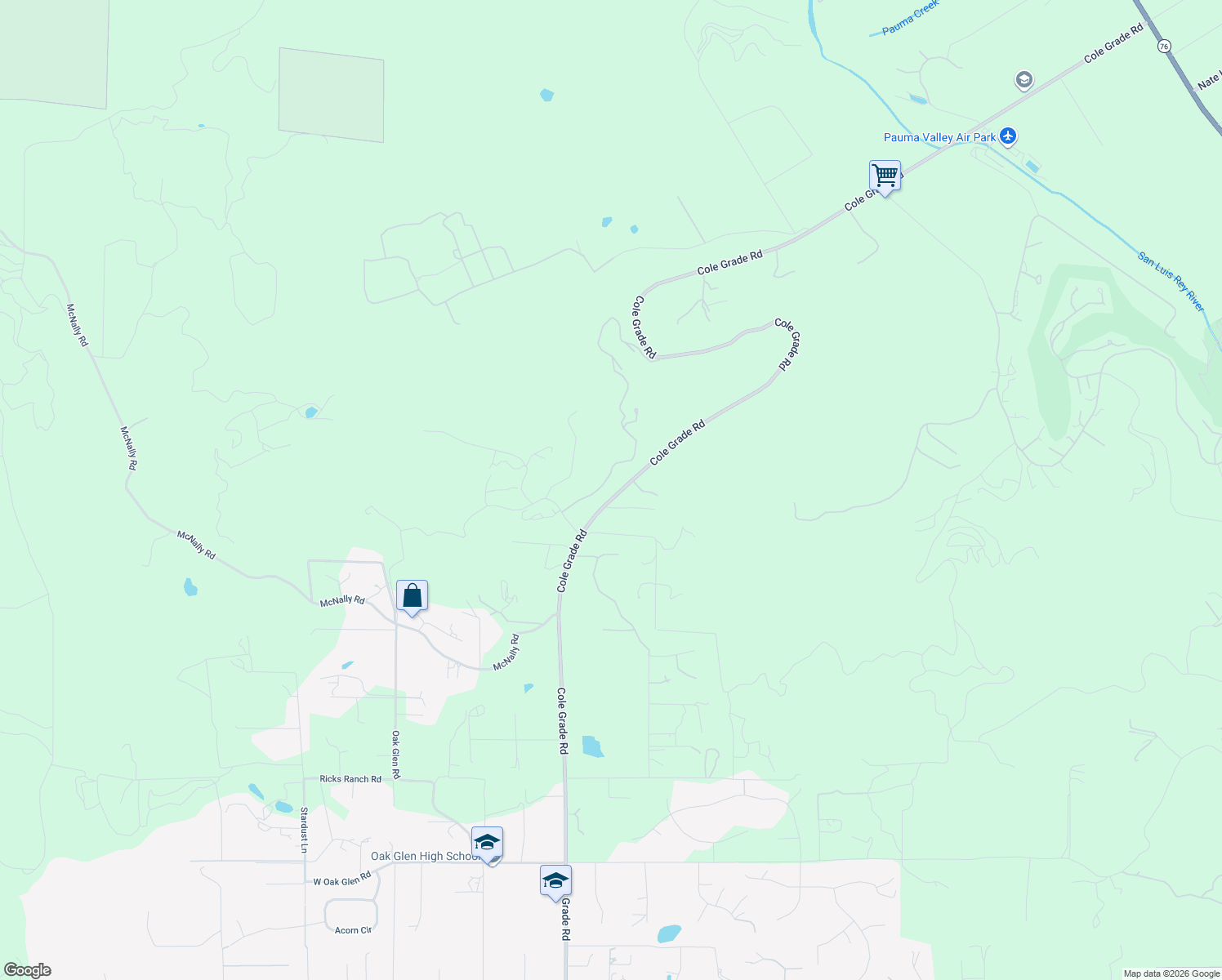 map of restaurants, bars, coffee shops, grocery stores, and more near 32336 Cole Grade Road in Valley Center
