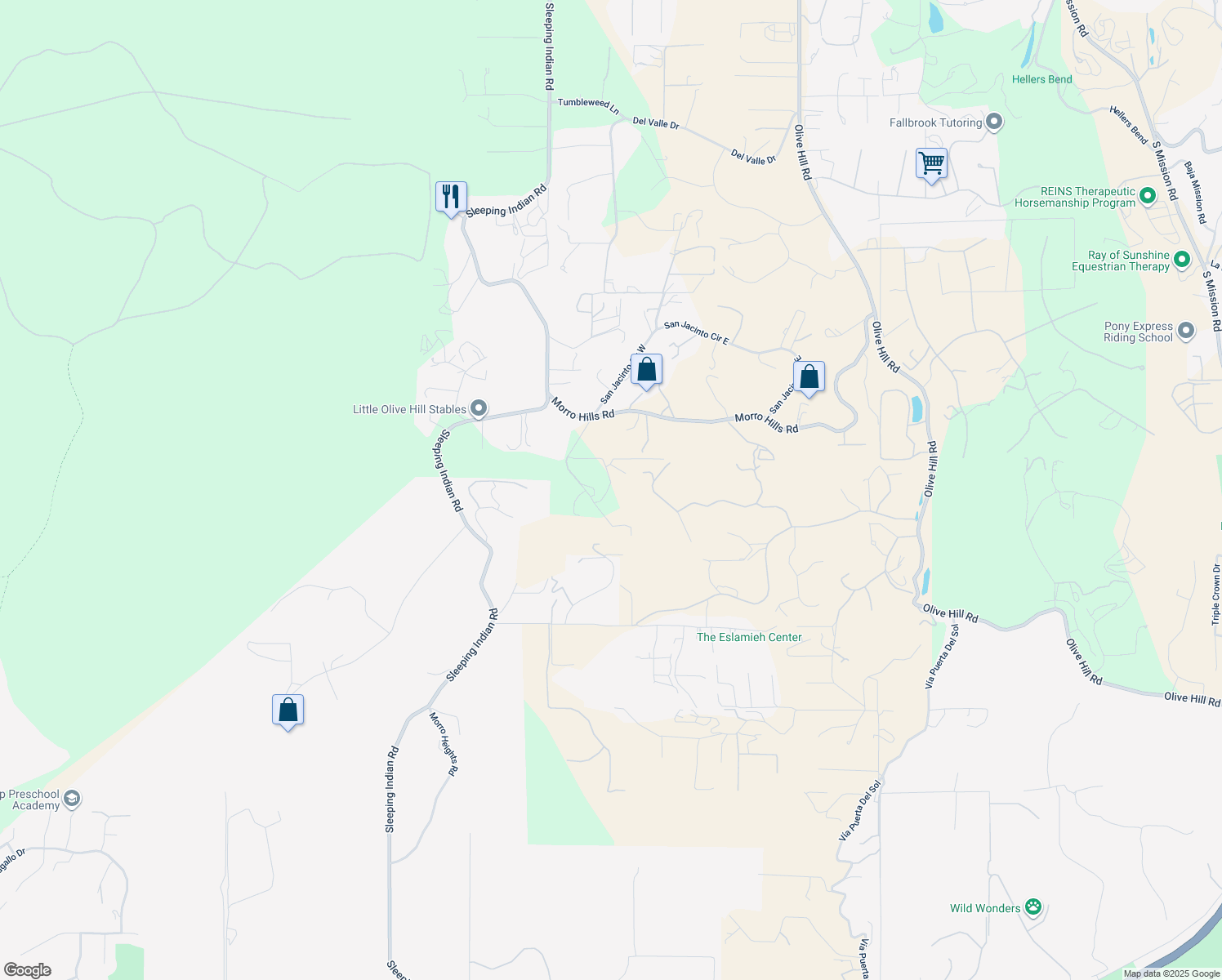 map of restaurants, bars, coffee shops, grocery stores, and more near 5088 San Jacinto Circle West in Fallbrook
