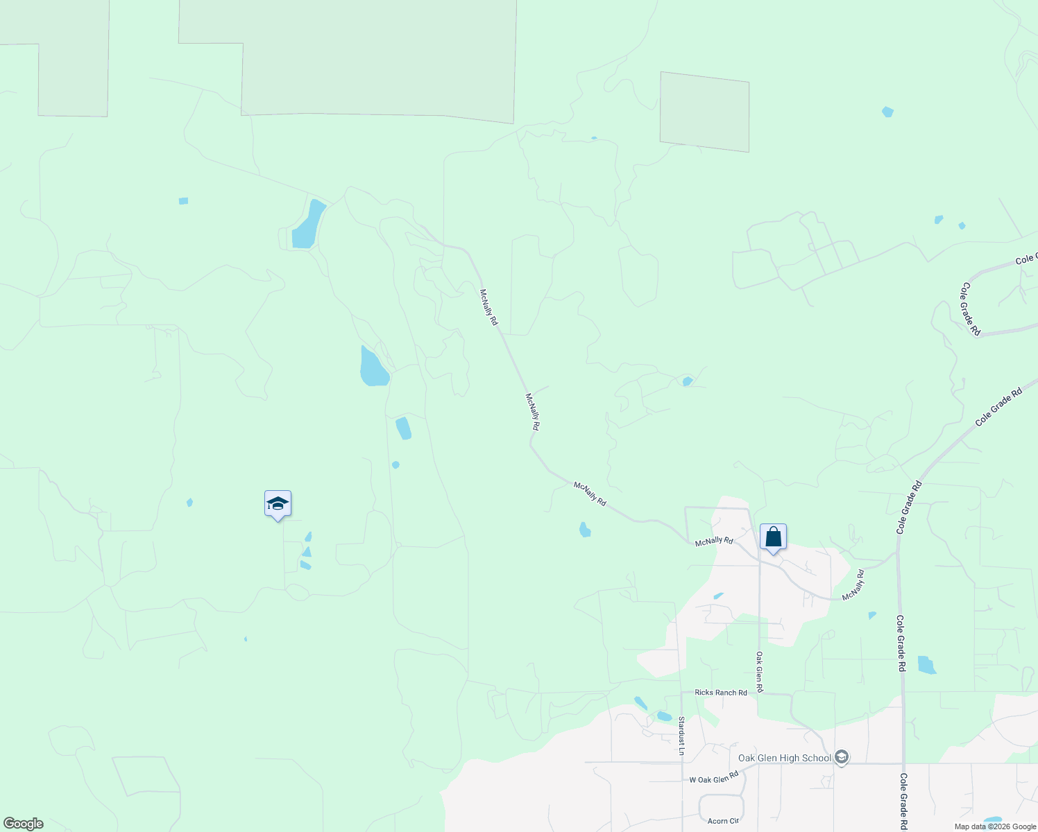 map of restaurants, bars, coffee shops, grocery stores, and more near 13155 McNally Road in Valley Center